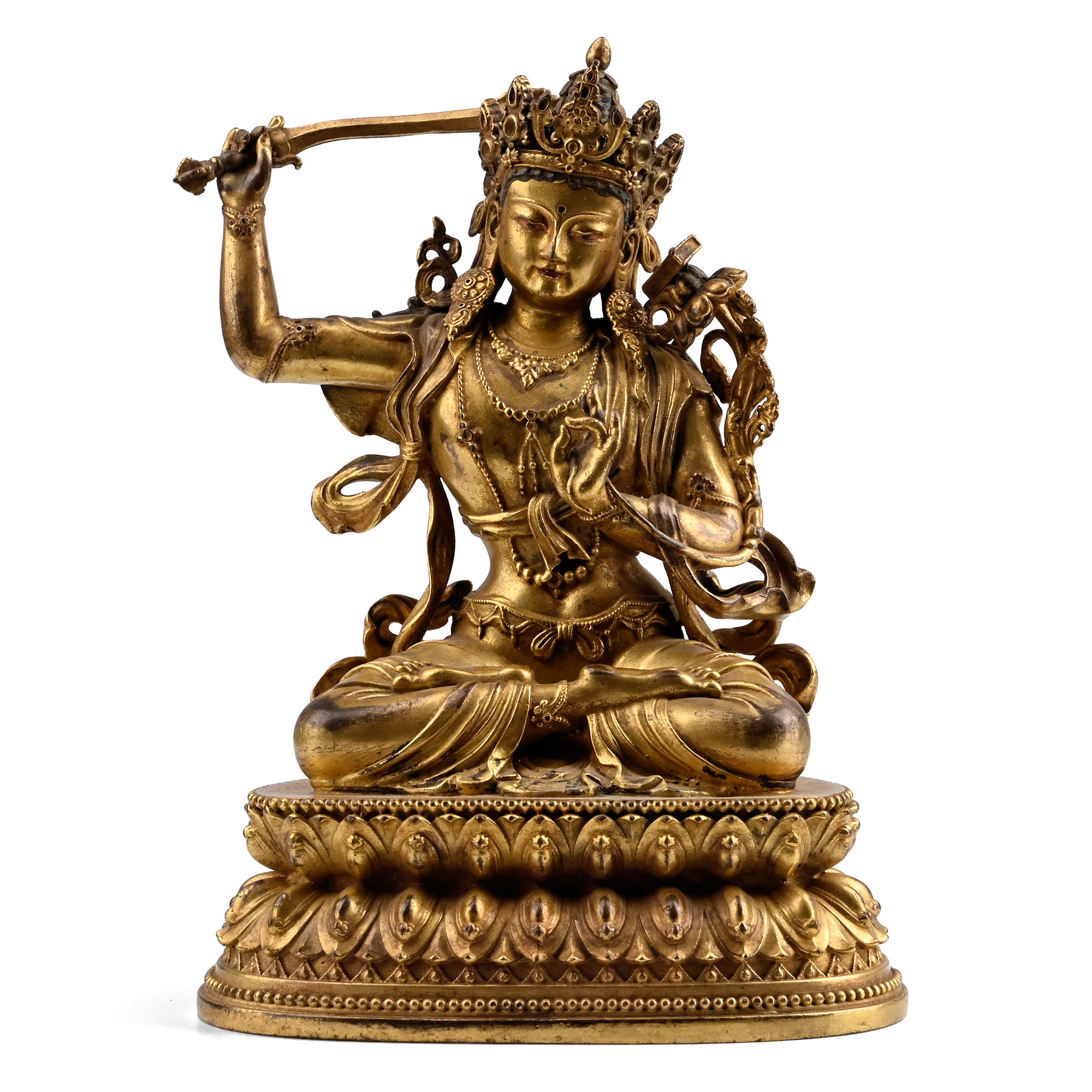 Tibetan Gilt Bronze Seated Figure of Manjushri