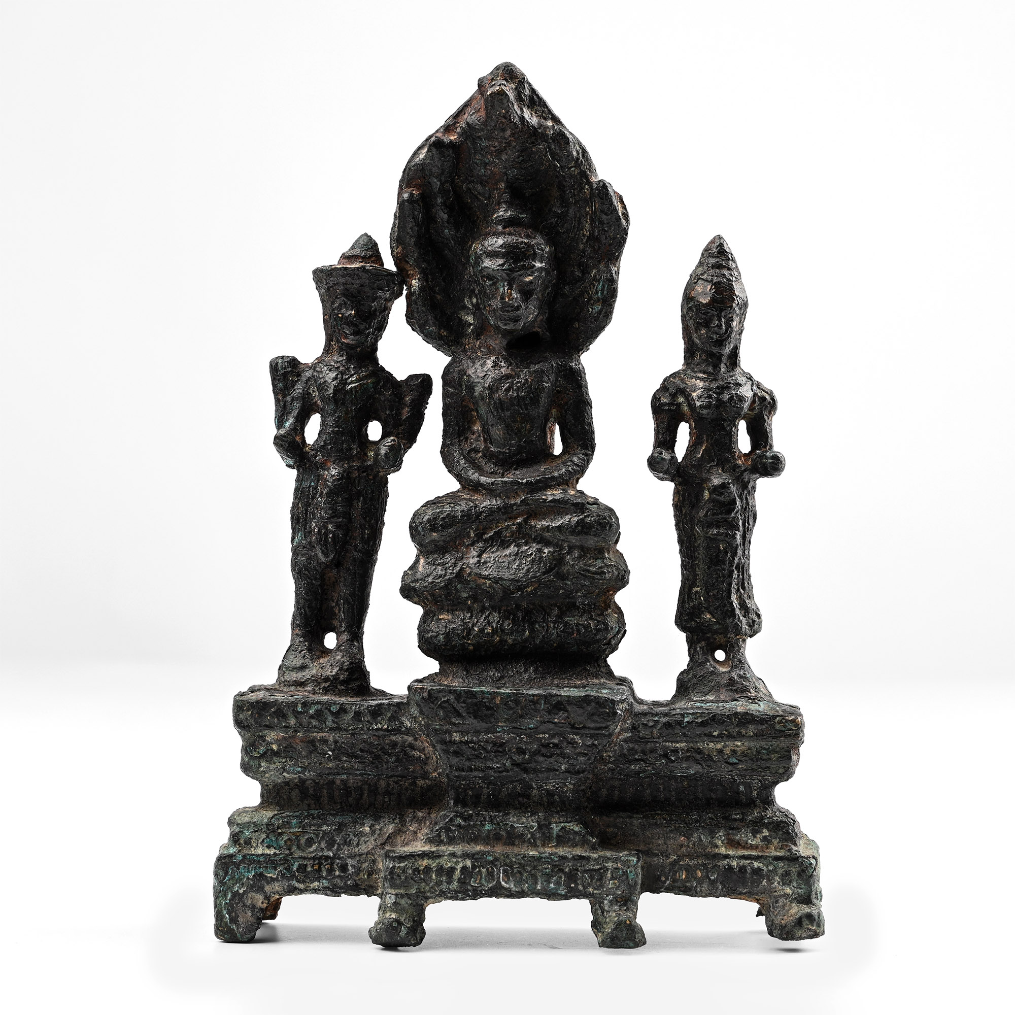 Thai or Cambodian Bronze Seated Buddha with Attendants
