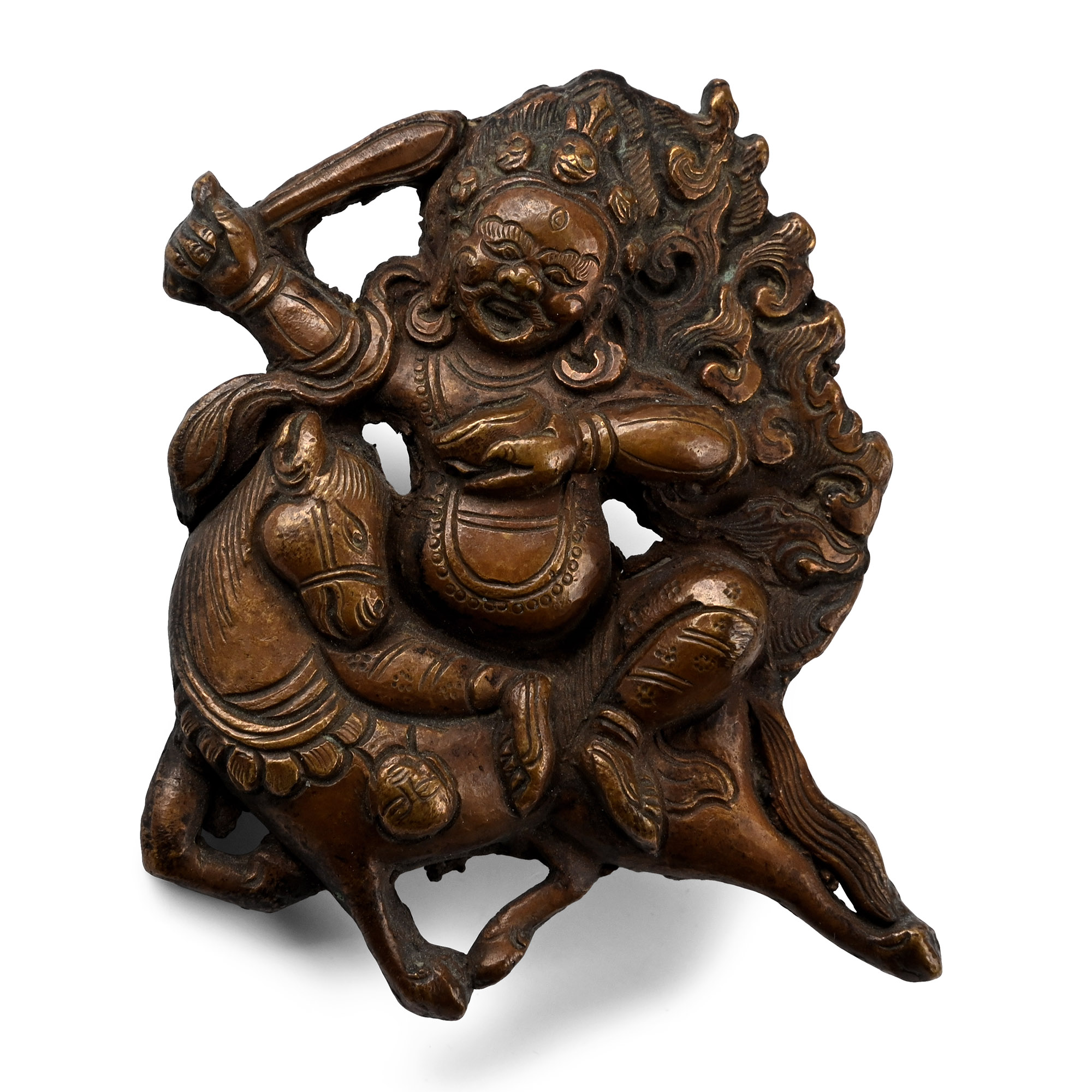 Indian Bronze Plaque with Riding Deity