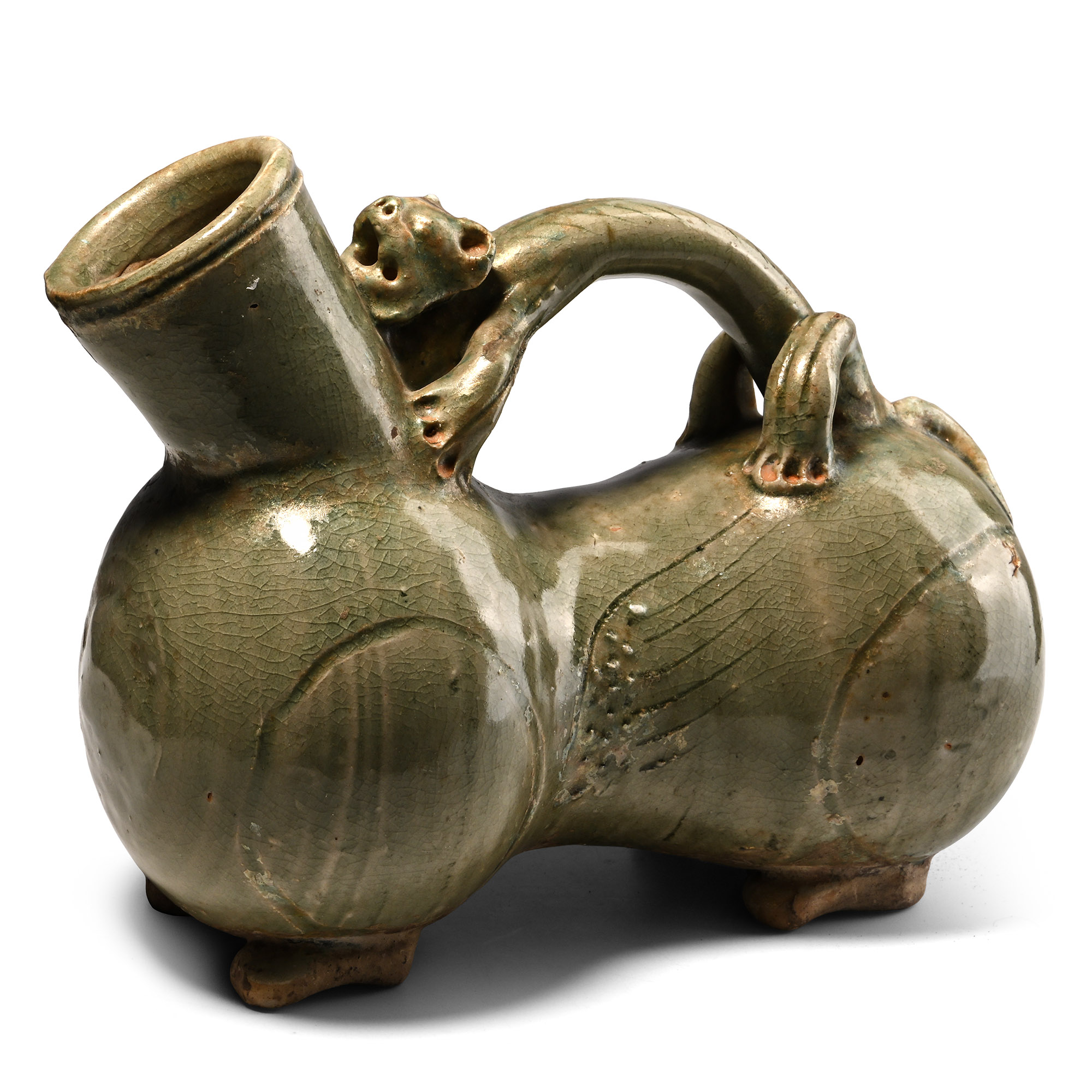 Chinese Yue Kiln Style Celadon Animal Vessel