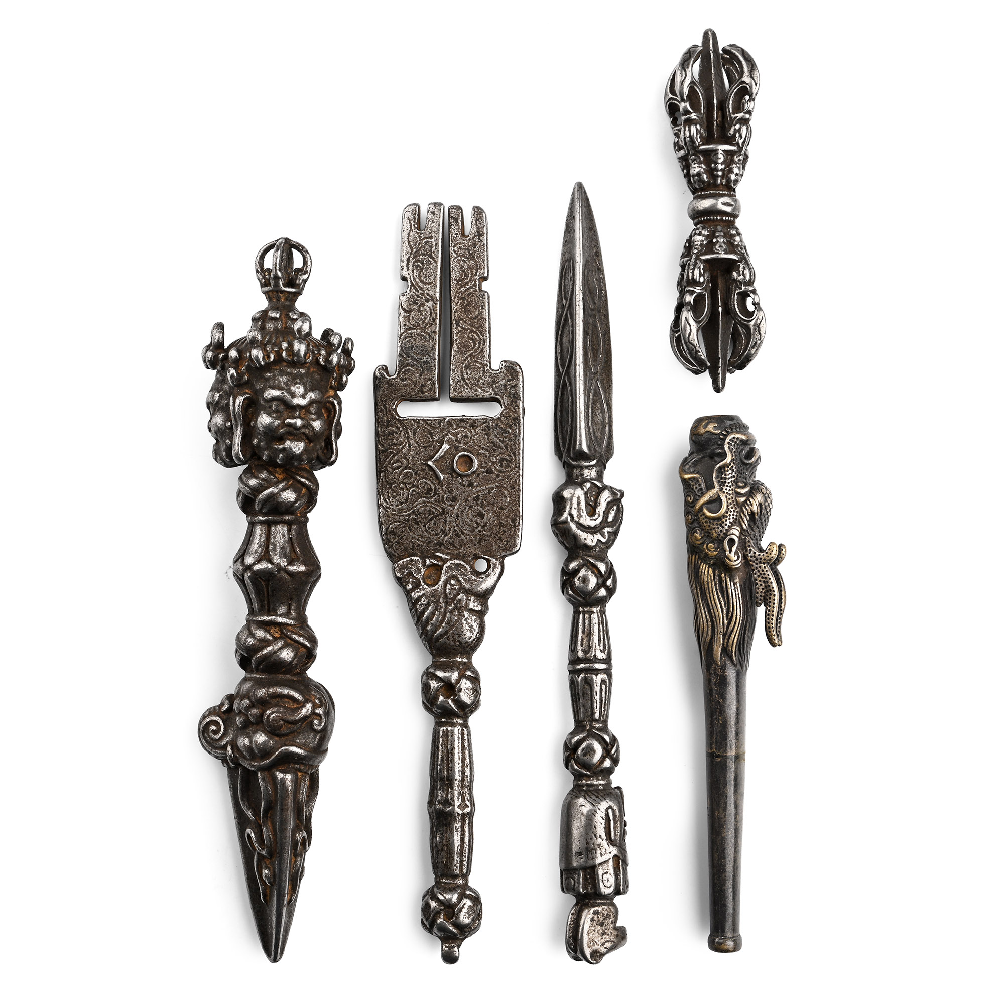 Tibetan Iron Ceremonial Buddhist Artefact Group