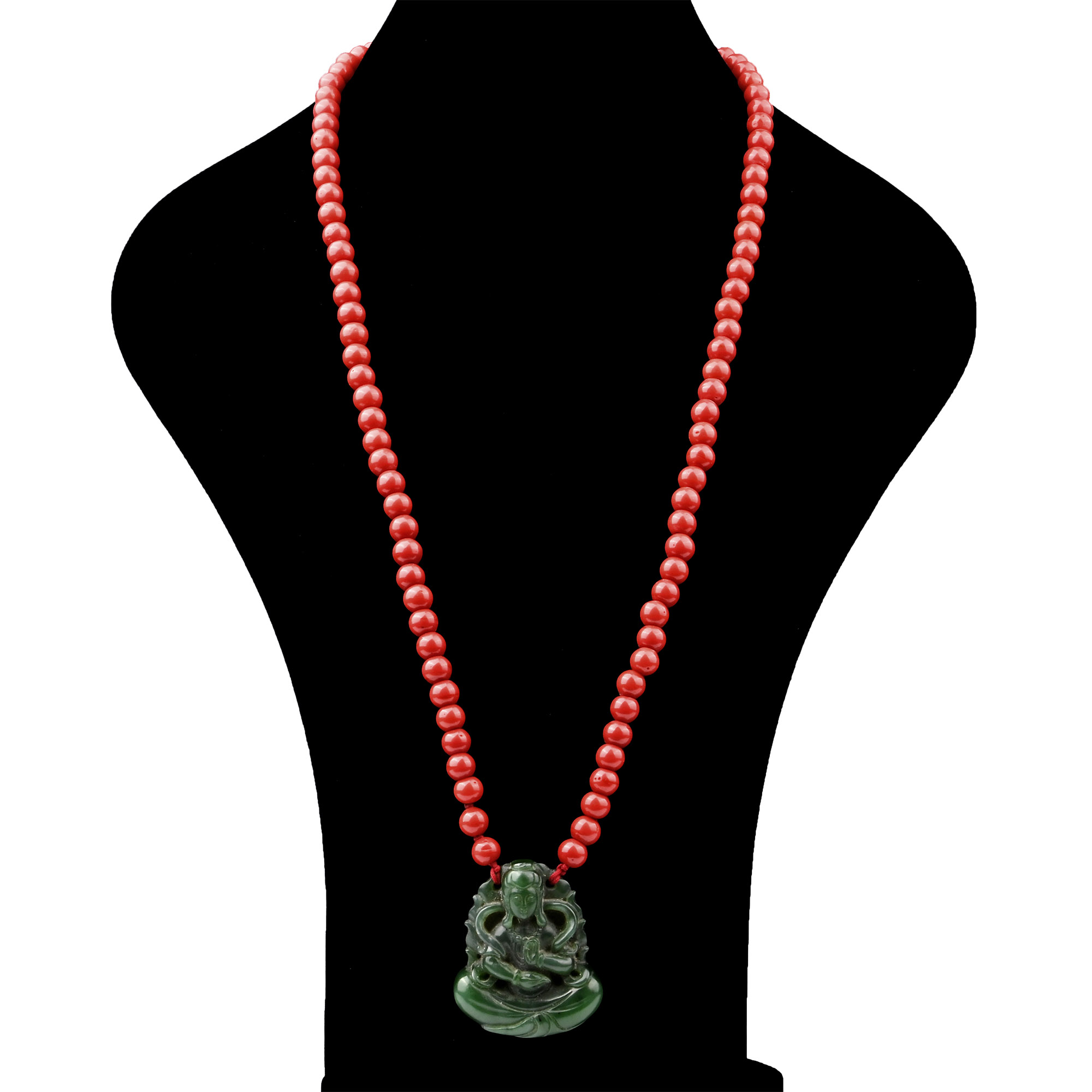 Tibetan Glass Prayer Bead Necklace with Jade Buddha Pendant