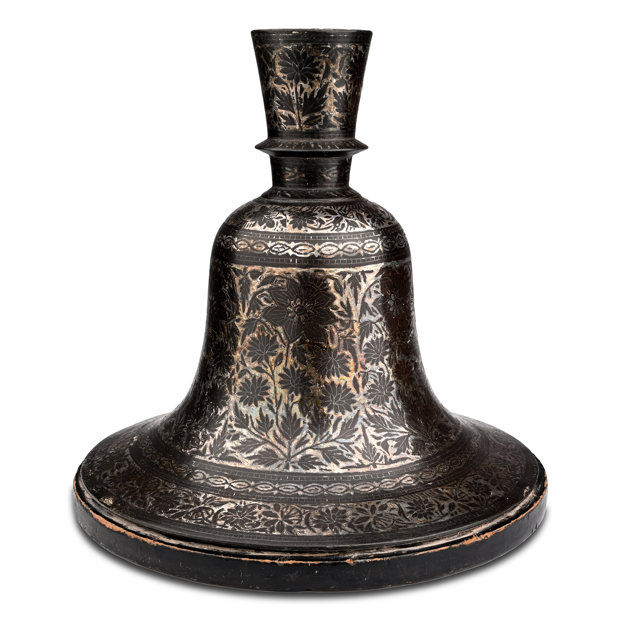 Indian Bidri Silver Inlaid Hooka Base