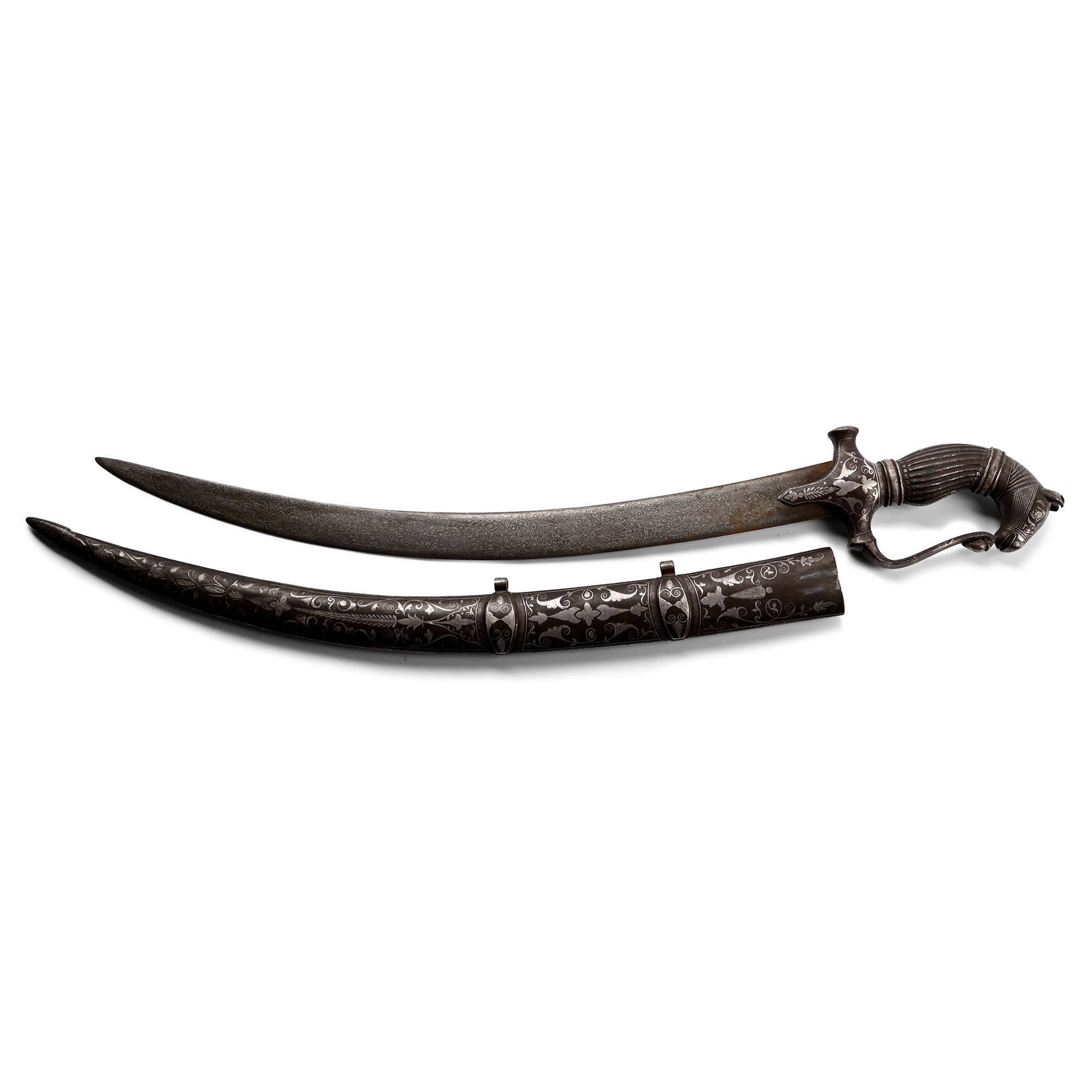 Indo-Persian Inlaid Iron Talwar with Scabbard