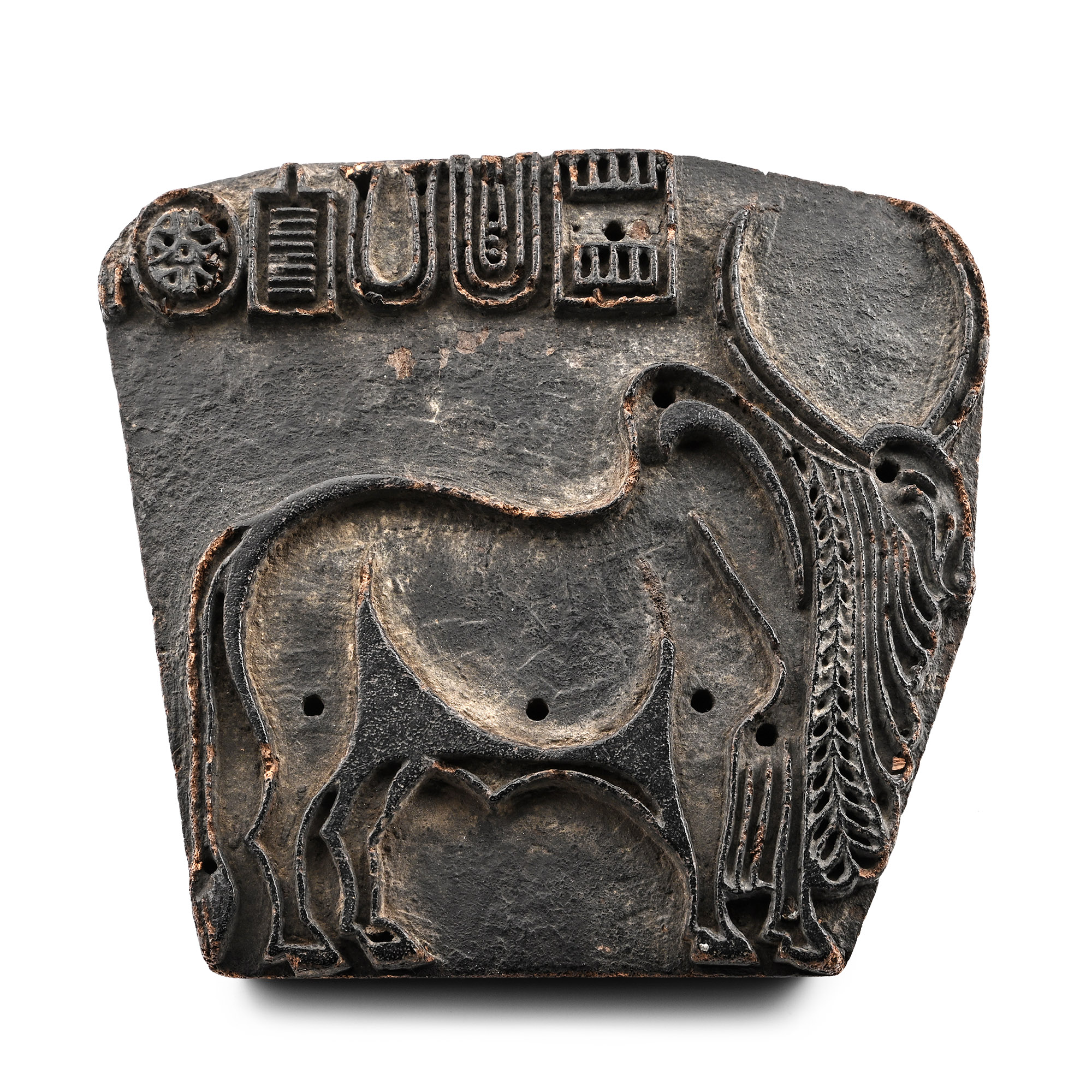 Tibetan Wooden Bread Stamp with Yak and Inscription