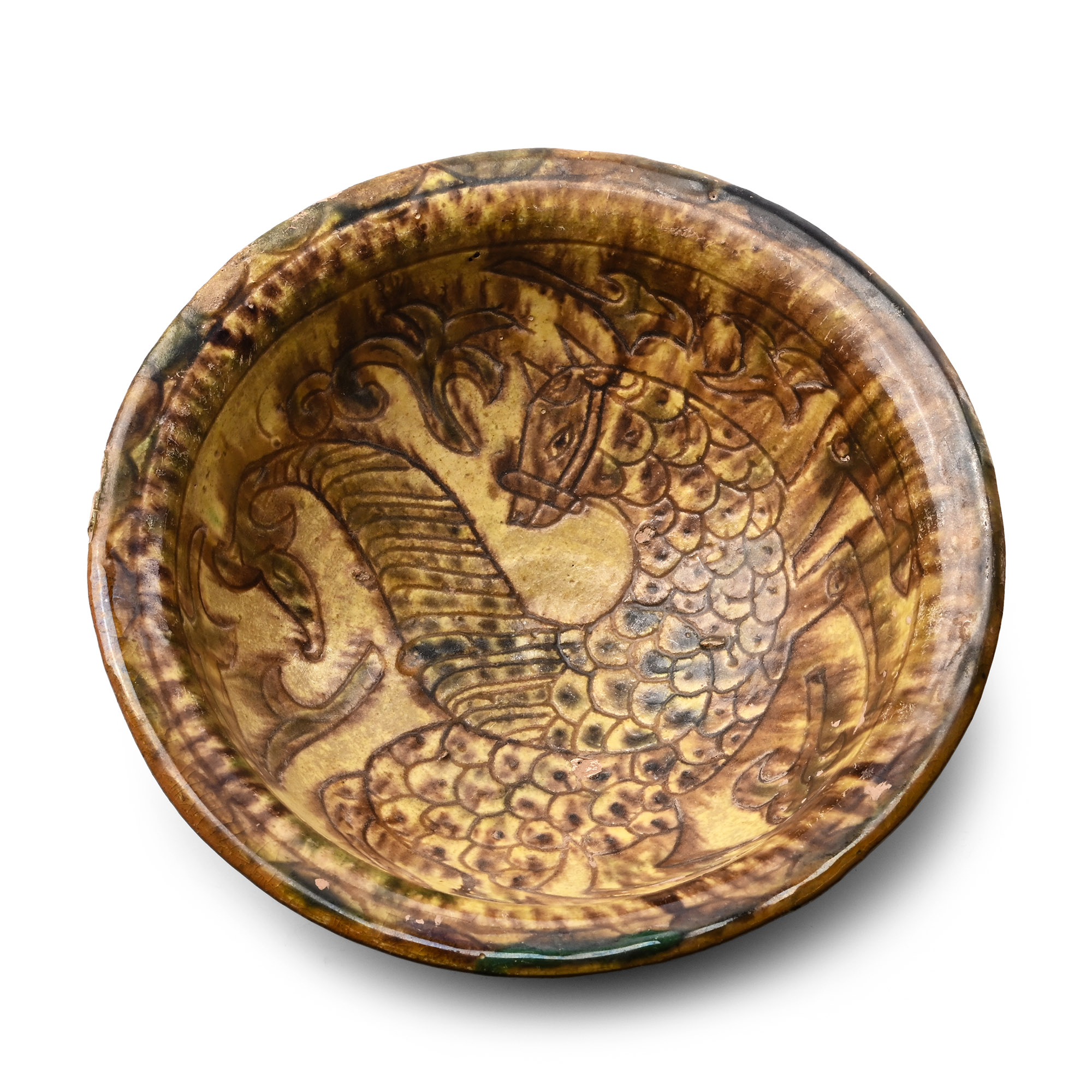 Large Western Asiatic Style Ceramic Bowl with Mythical Beast