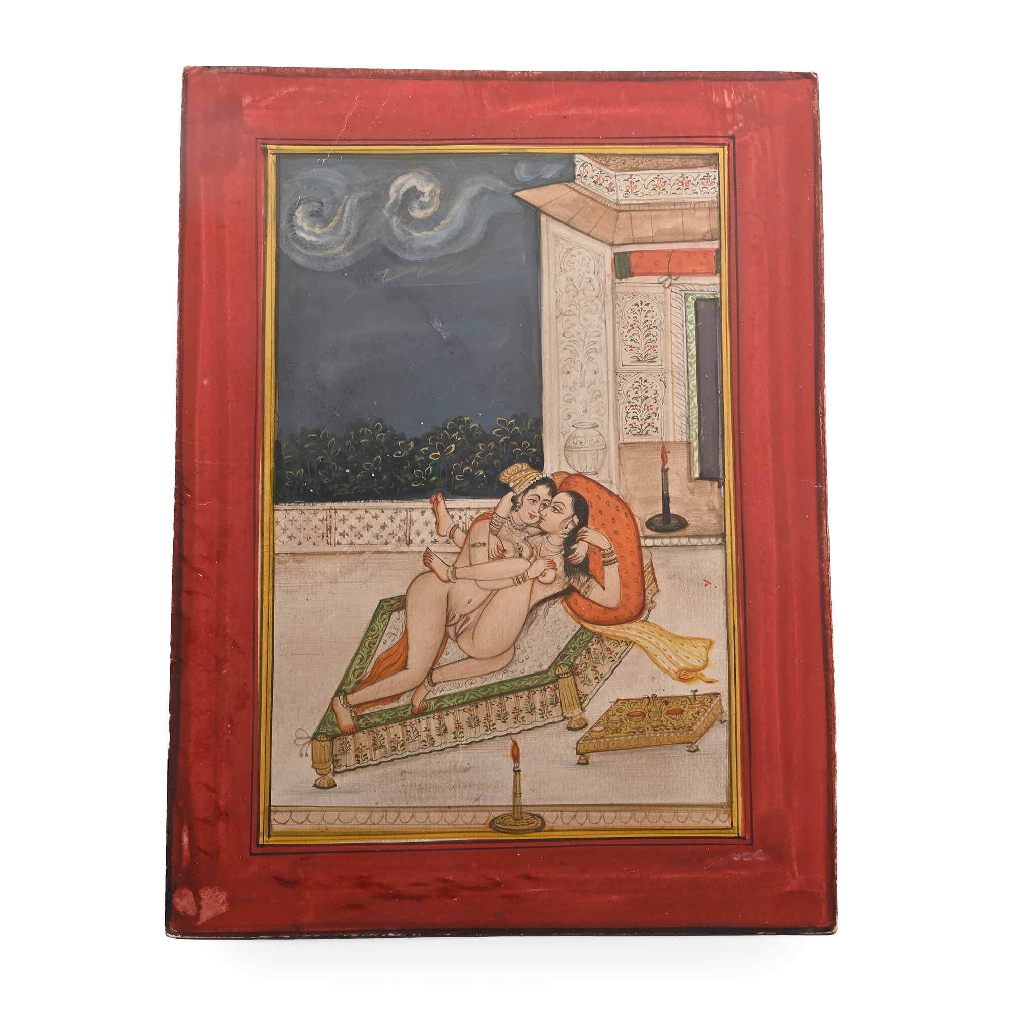 Indian Painted Miniature Leaf with Erotic Scene