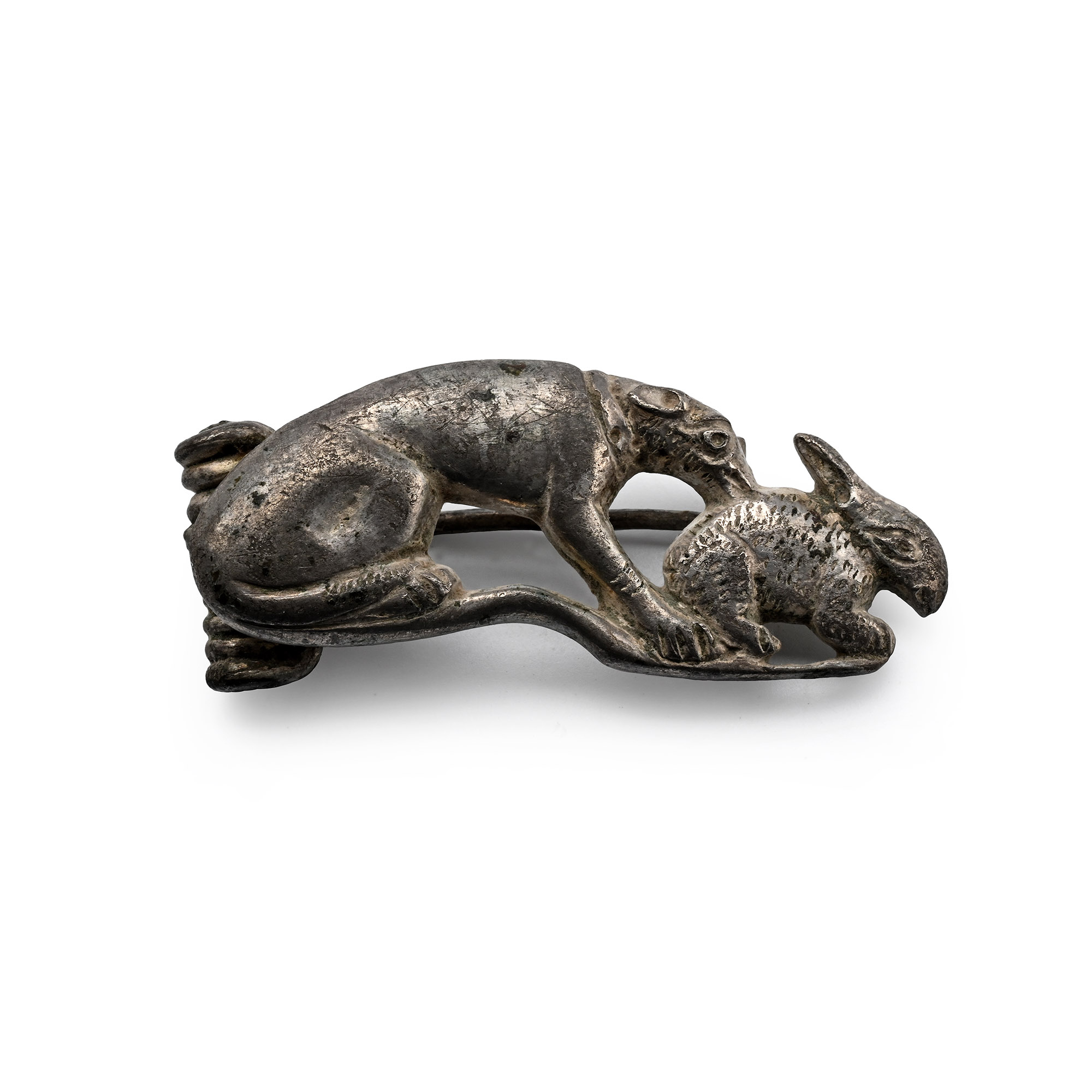 Roman Silver Hare and Hound Brooch