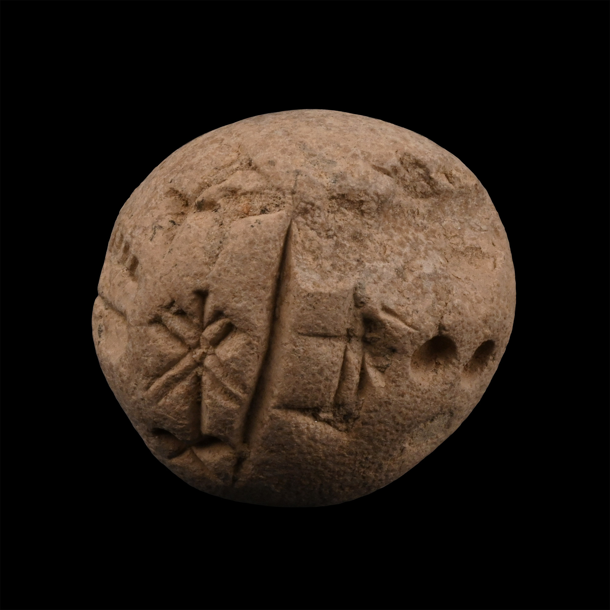 Old Akkadian Terracotta Round Cuneiform Tablet Recording Amounts of Grain