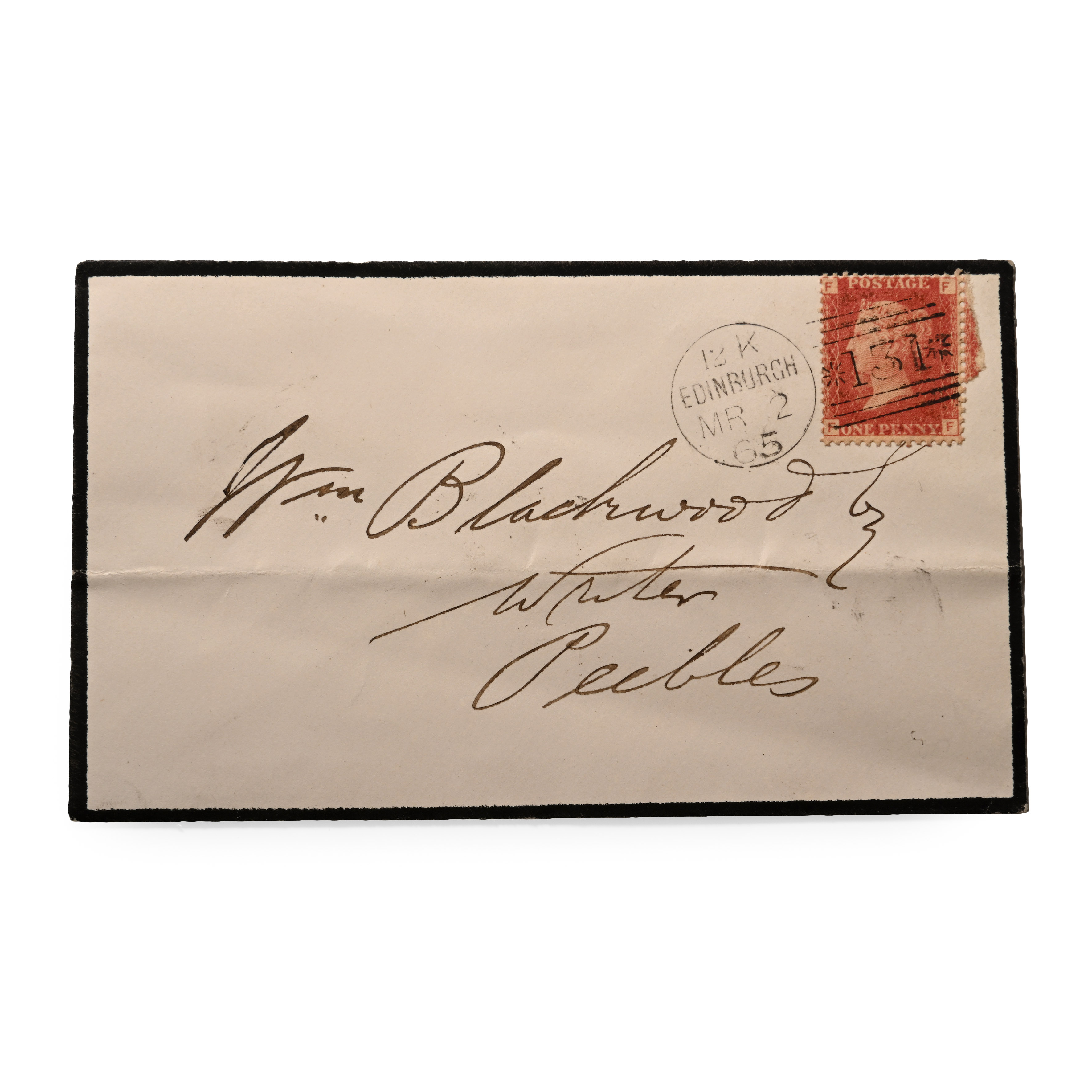 Great Britain. Victoria, Perforated Penny Red on Mourning Envelope.