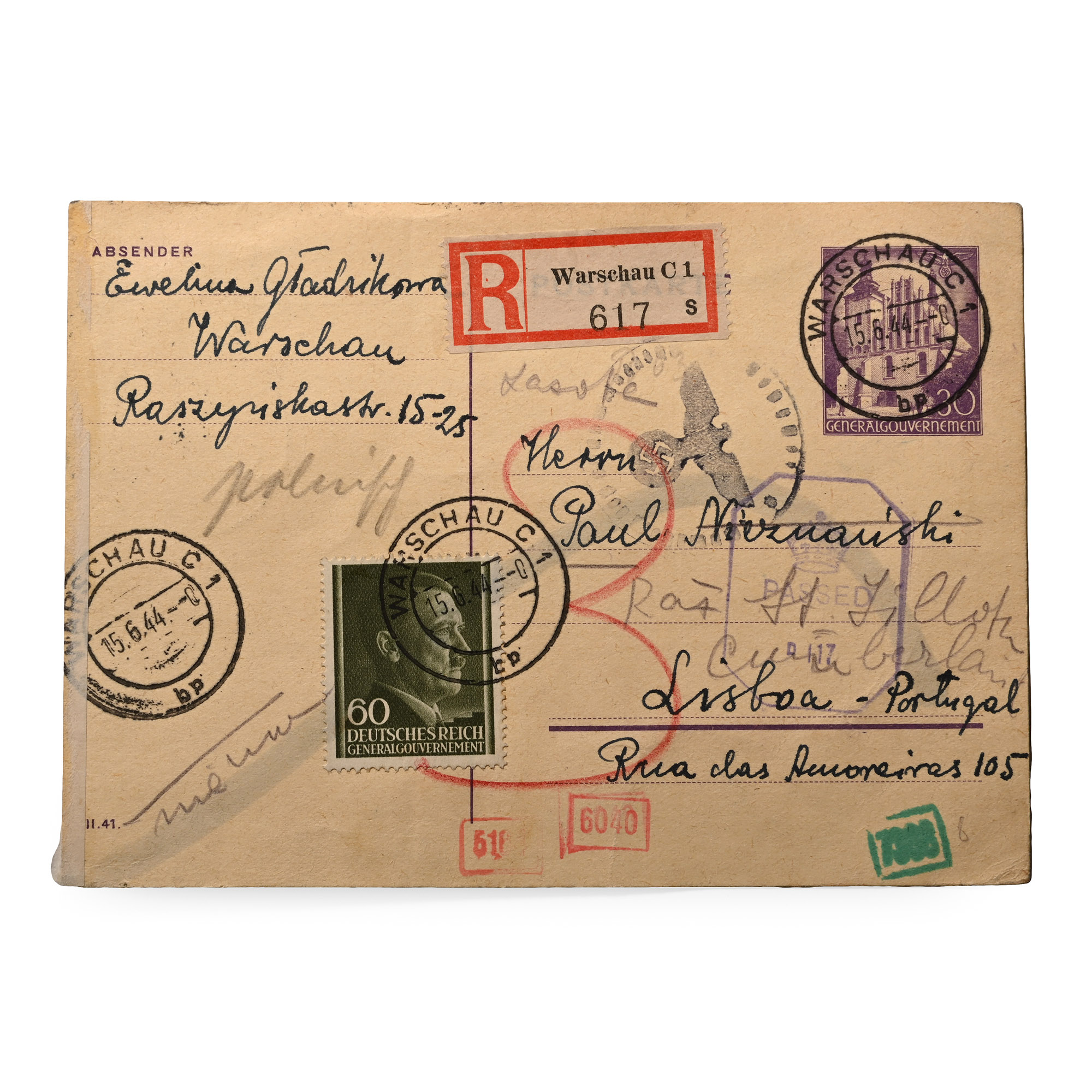 Poland. World War II Post Card with Stamps.