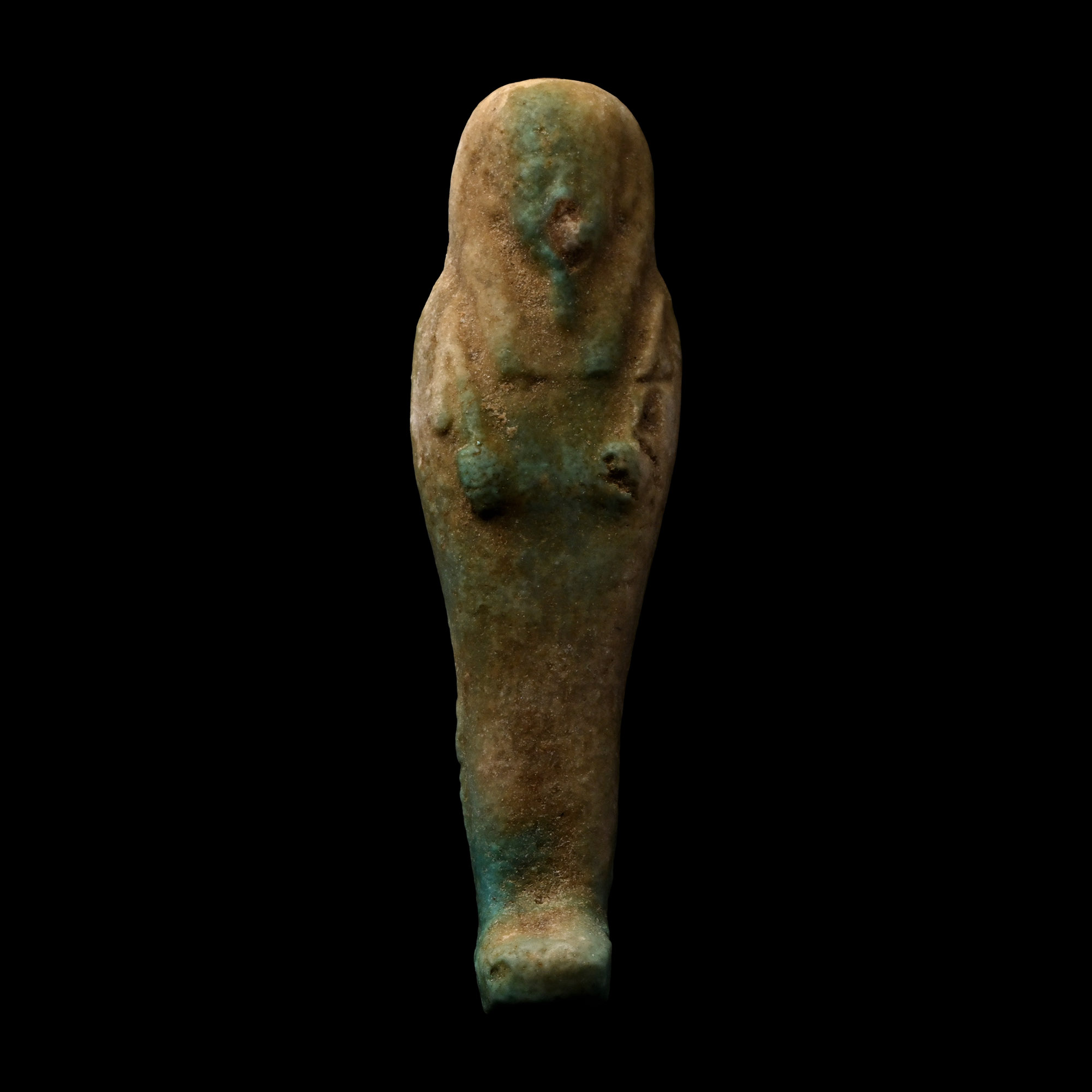 Blue-and-ochre faience shabti