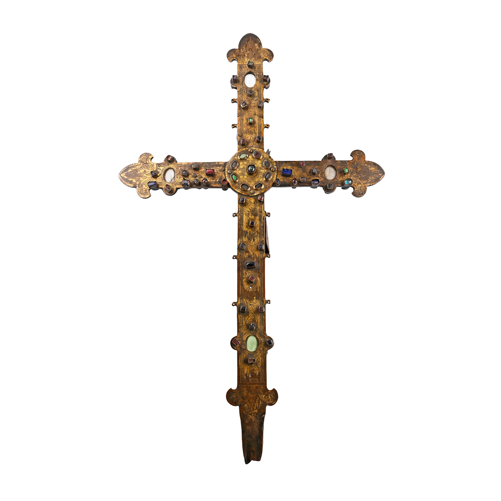 Large Medieval Limoges Gilt Copper Processional Cross