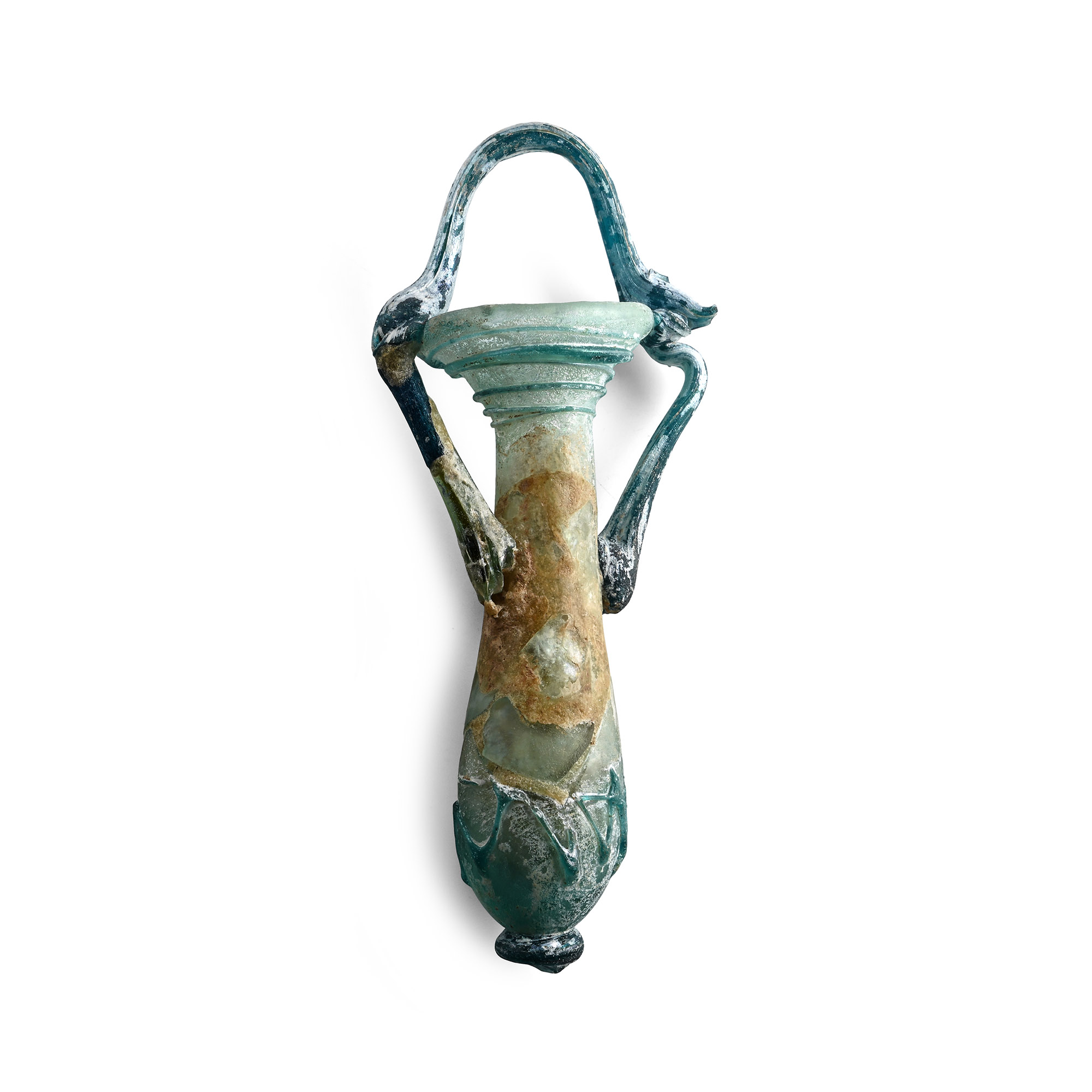 Roman Pale-Blue Glass Handled Unguentarium with Trail