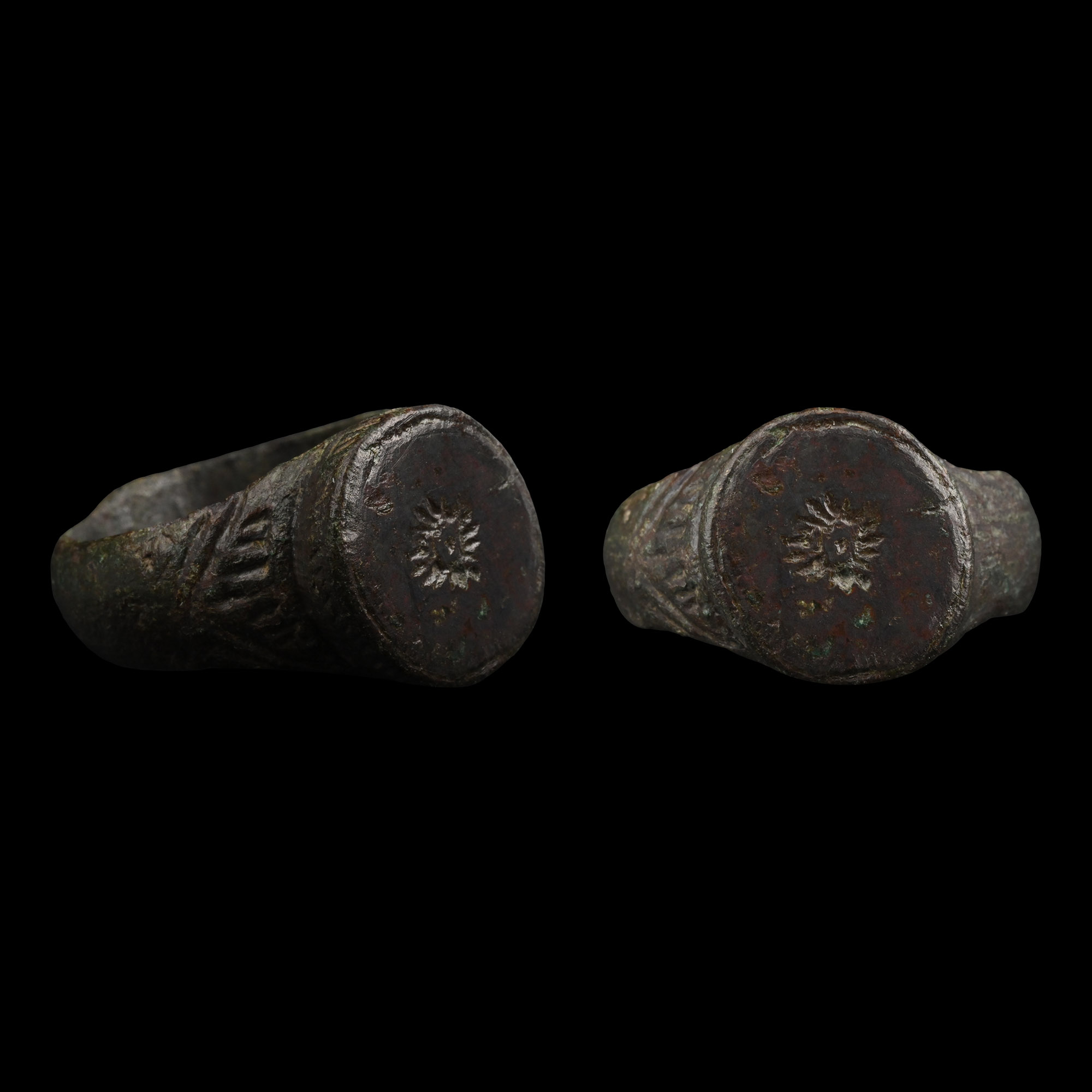 Medieval Bronze Ring with Sun Motif