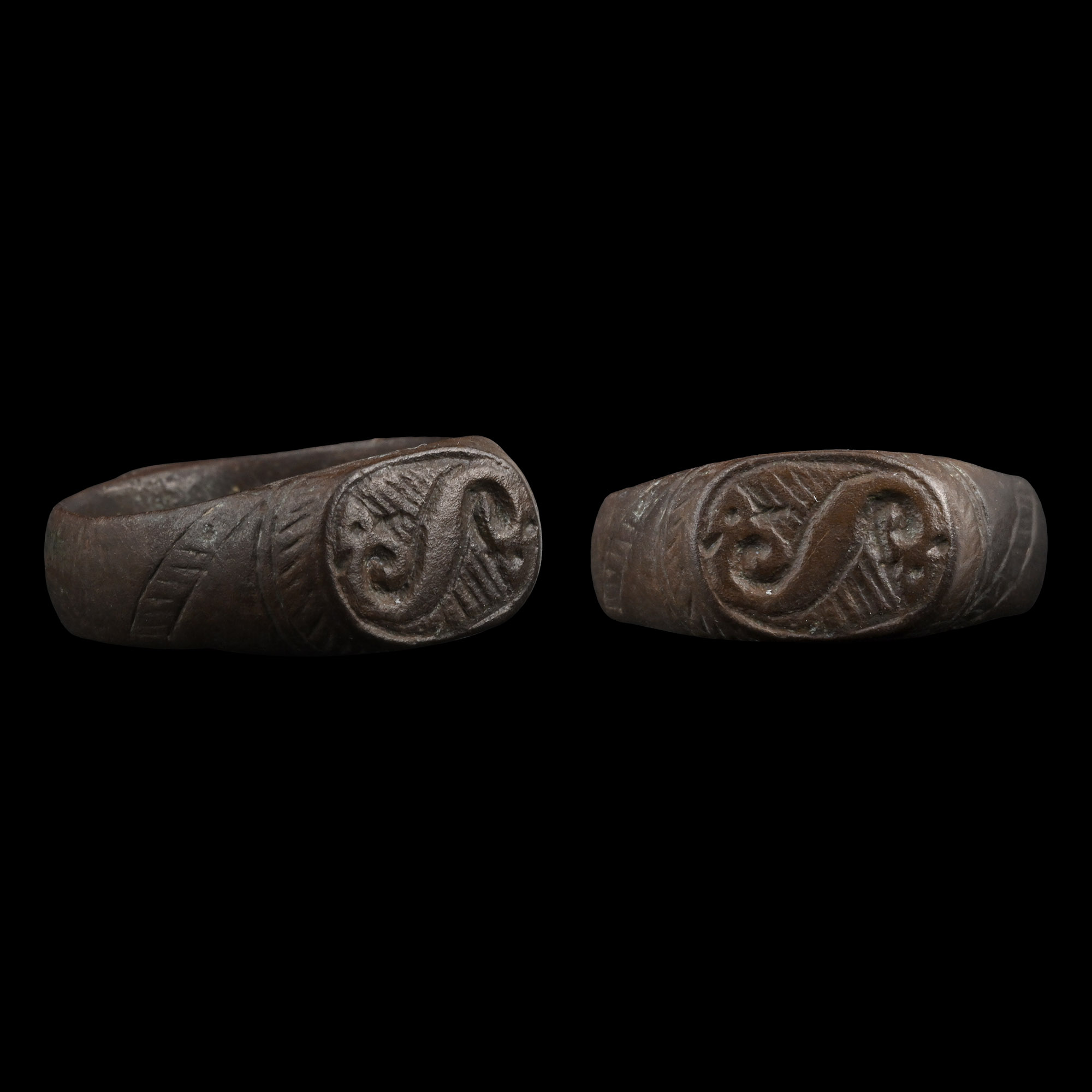 Byzantine Bronze Ring with S-Shaped Dragon