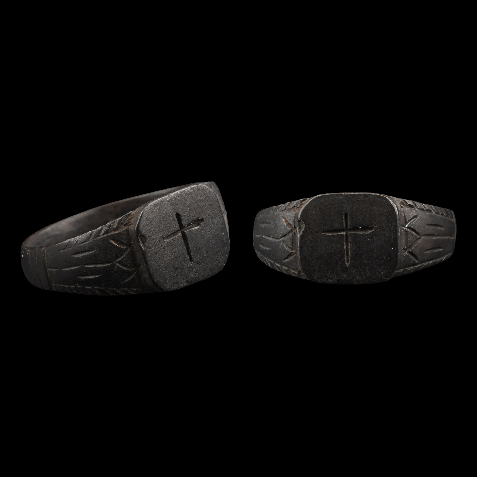 Medieval Bronze Christian Ring with Long Cross