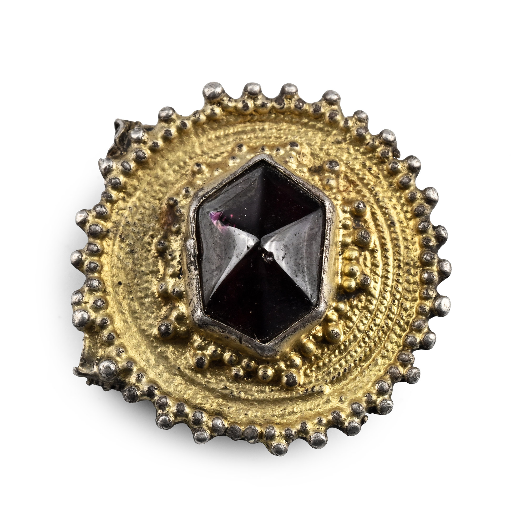 Tudor Period Silver-Gilt Mount with Facetted Garnet
