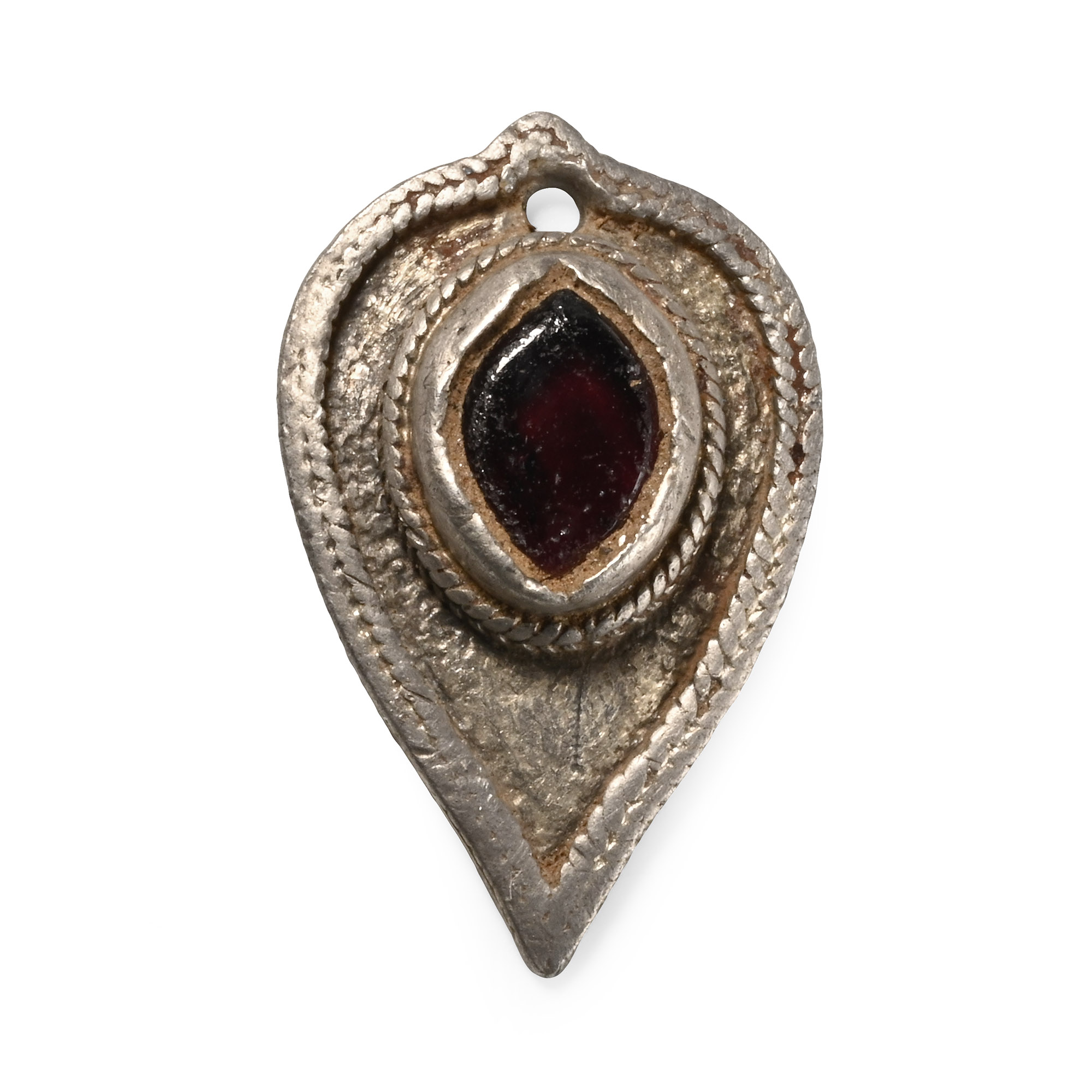 Migration Period Silver-Gilt Leaf-Shaped Pendant with Cabochon
