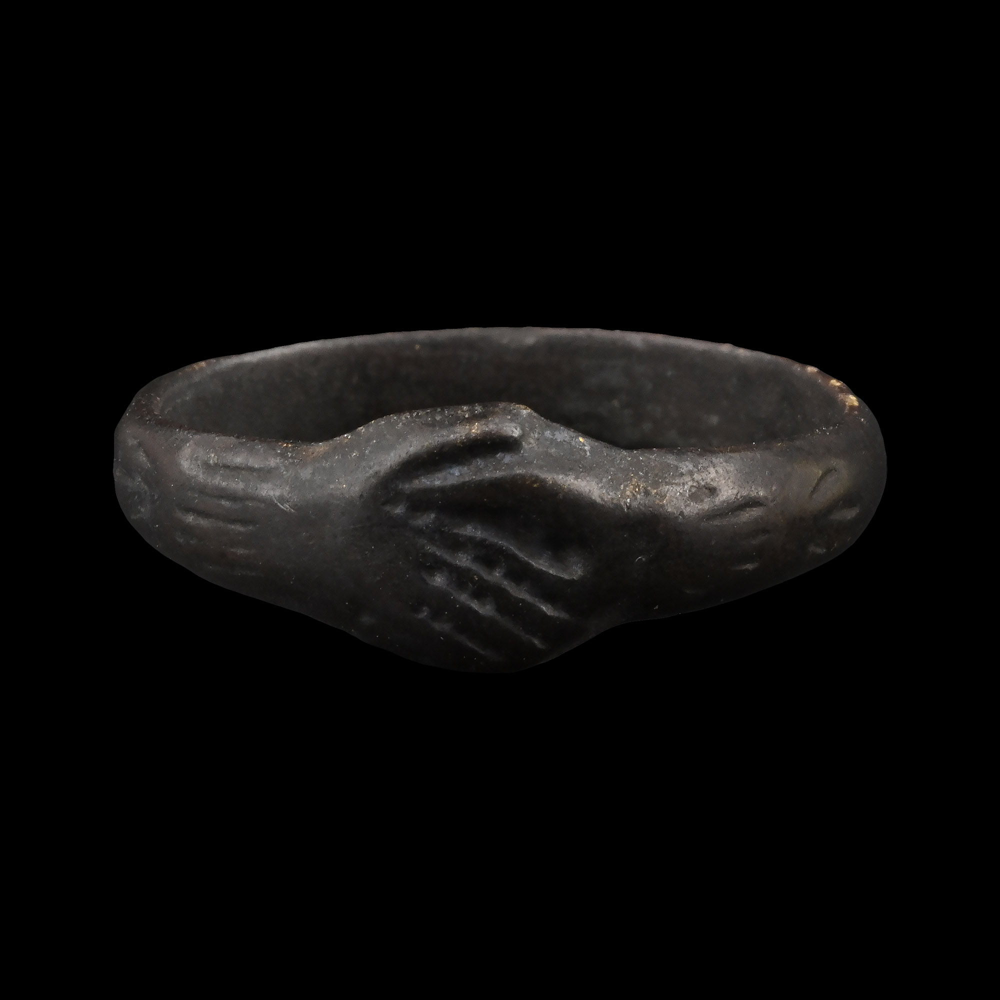 Medieval Bronze Clasped Hands Wedding Ring