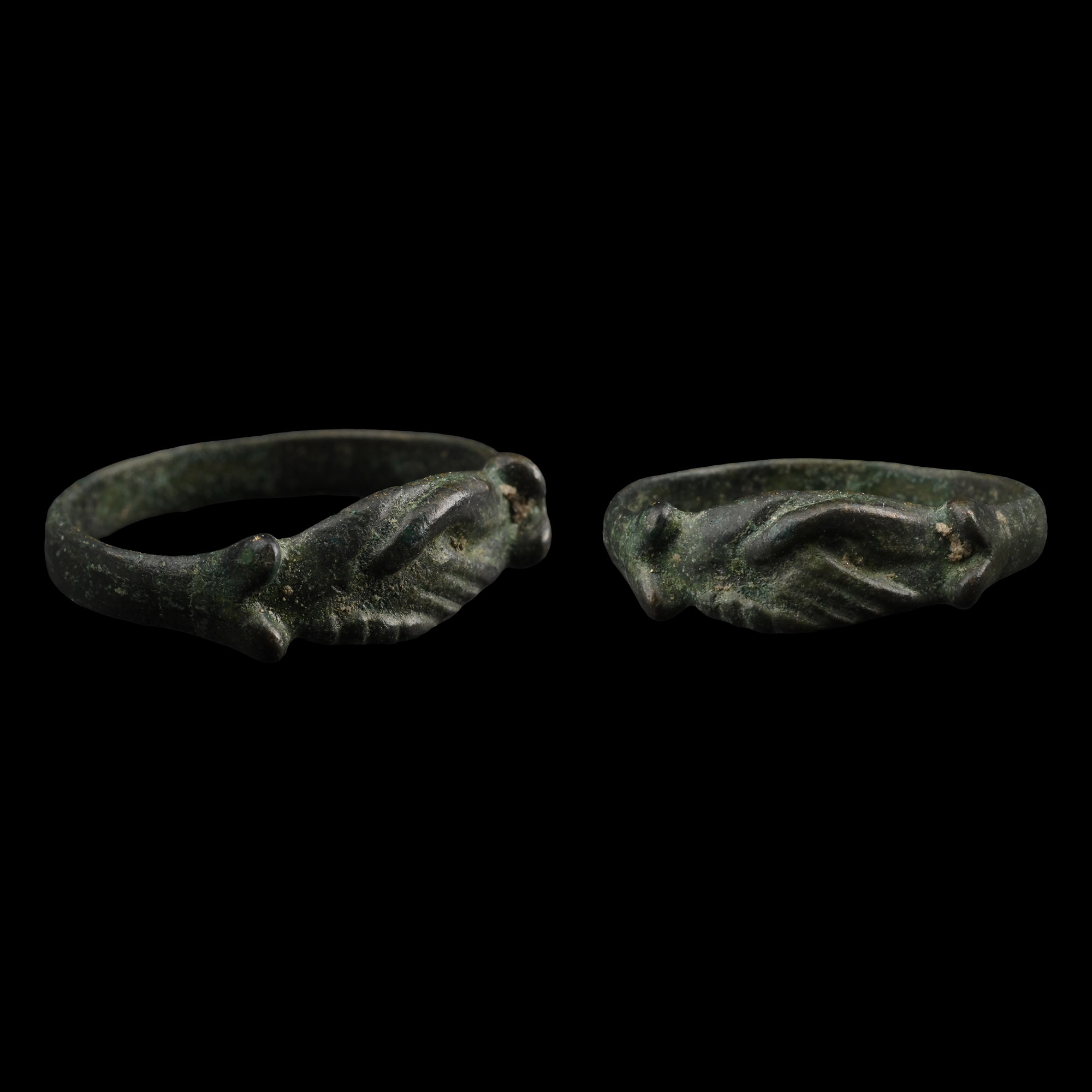 Medieval Bronze Clasped Hands Wedding Ring
