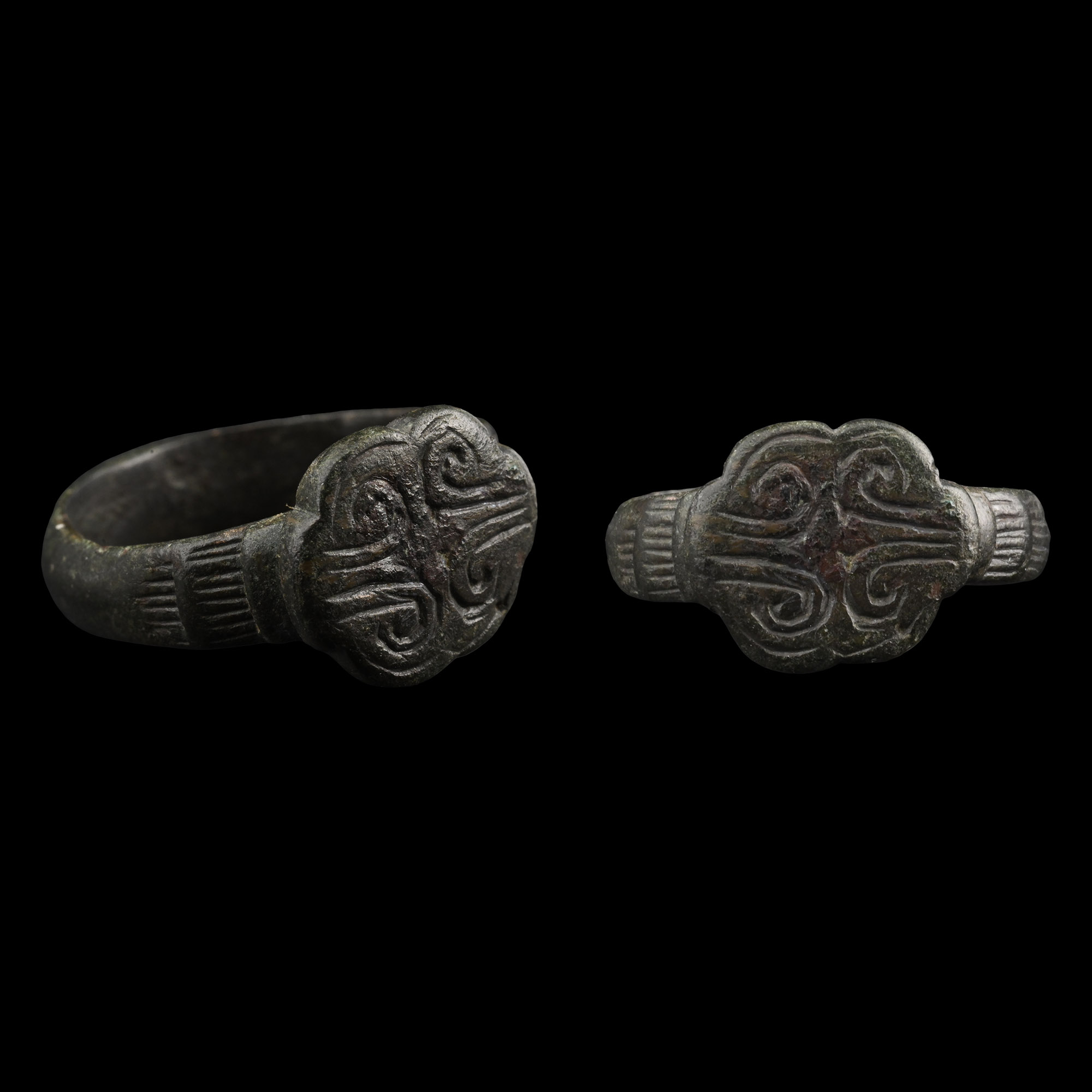 Medieval Bronze Ring with Scroll Cross