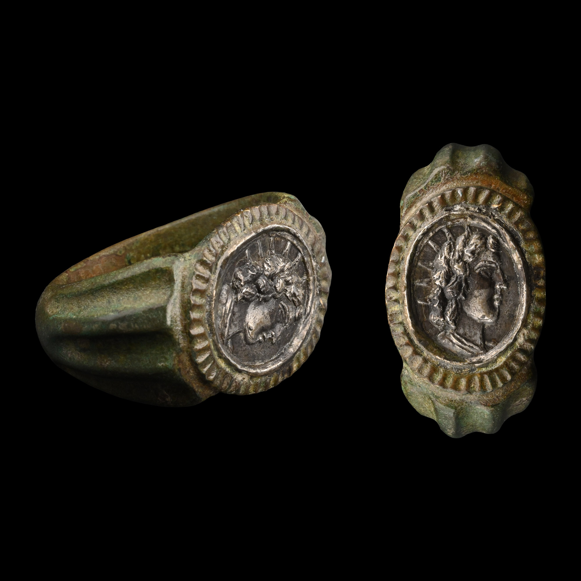 Roman Style Bronze Ring with Head of Sol Invictus