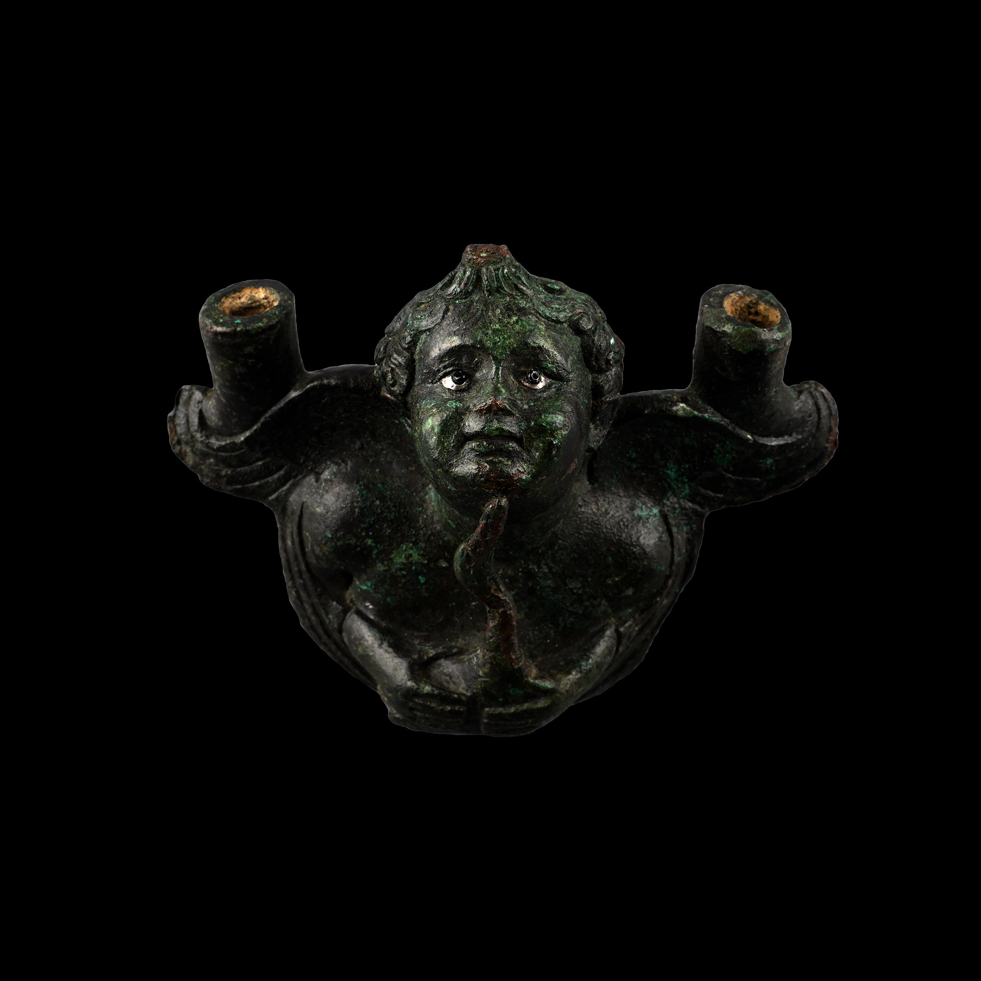Roman Bronze Eros Cradling Goose Applique