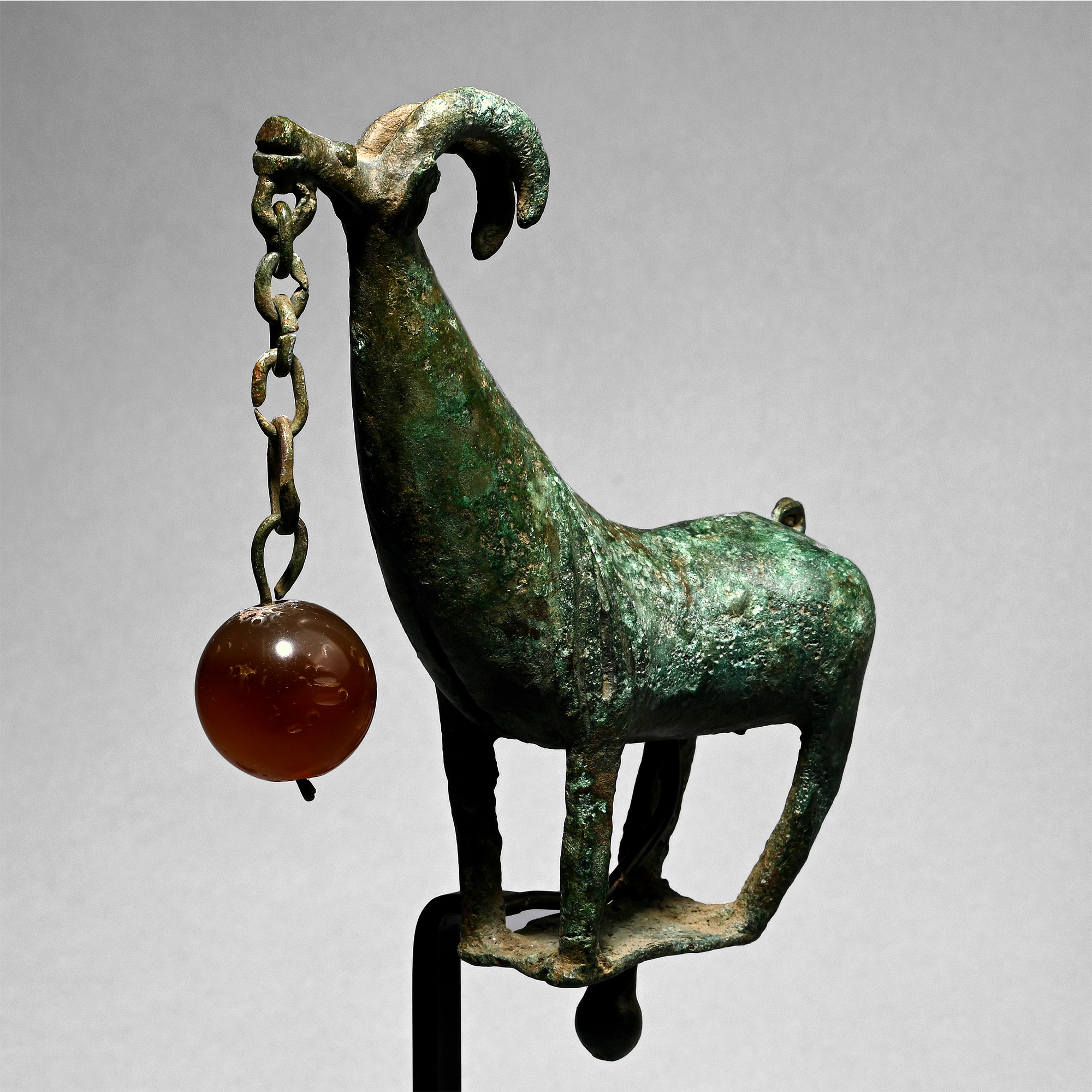 Bronze Military Standard Finial of an Ibex