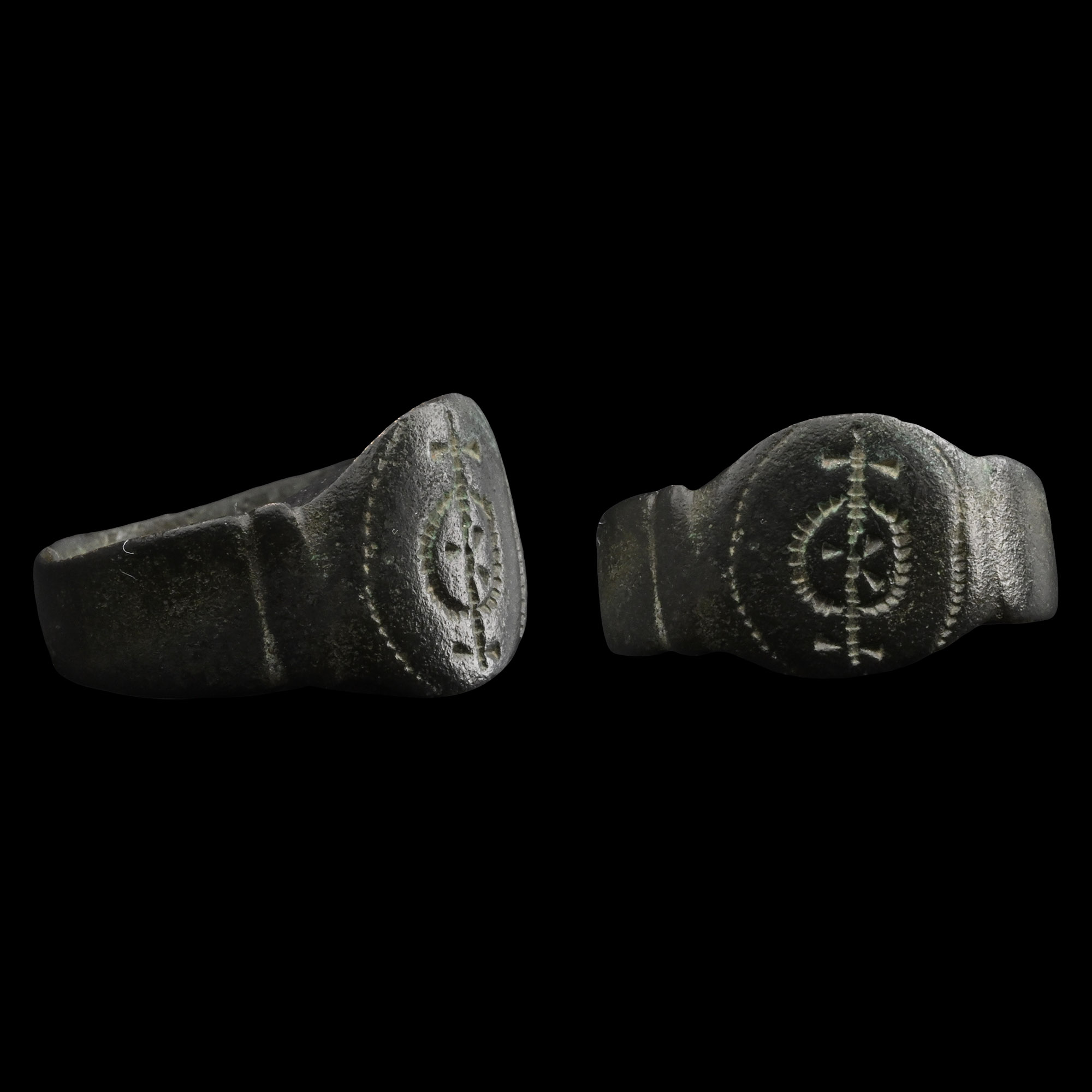 Medieval Bronze Ring with Magical Motif