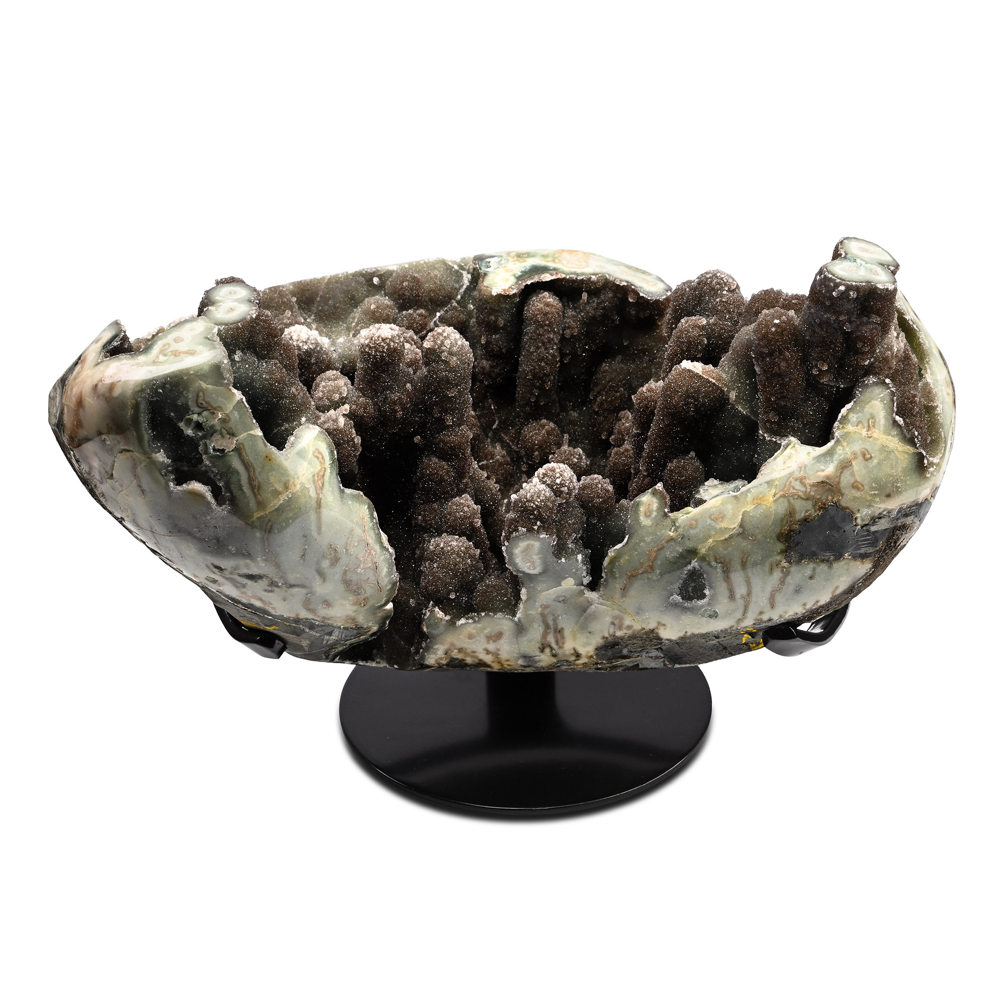 Brown Druzy Quartz Stalagmite Geode Display