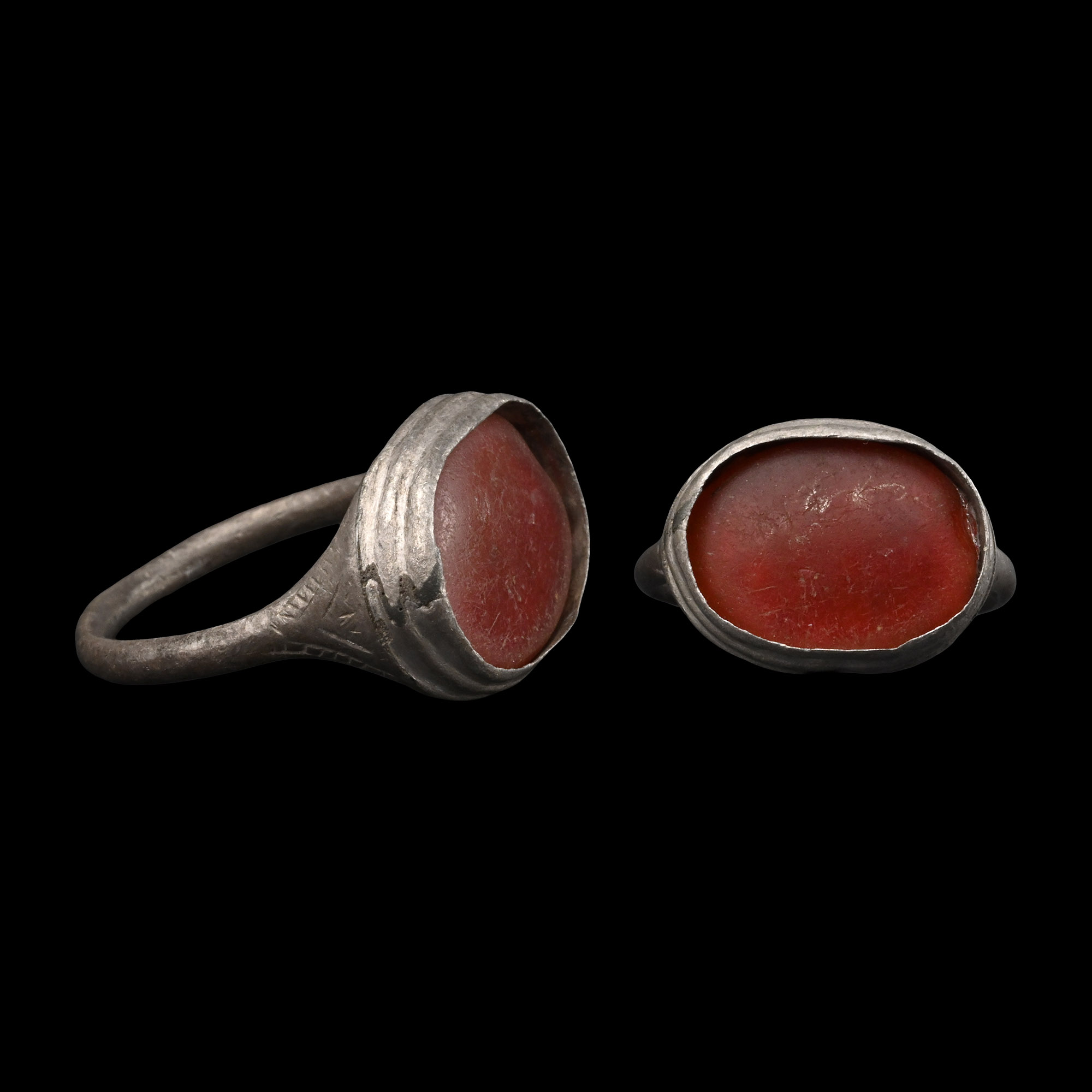 Medieval Silver Ring with Red Cabochon