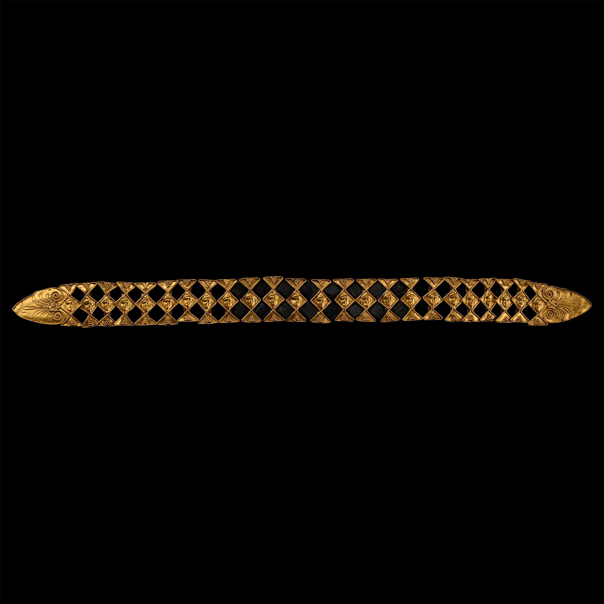 Greek Gold and Jet Diadem with Masks