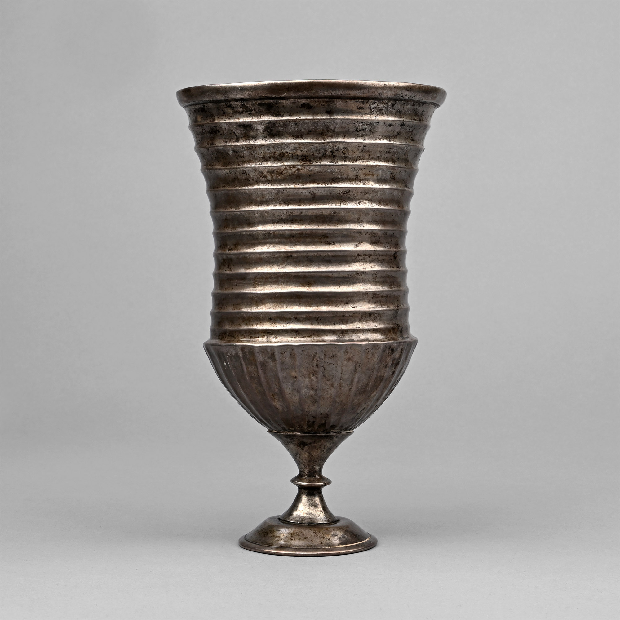 Large Graeco-Parthian Ribbed Silver Goblet