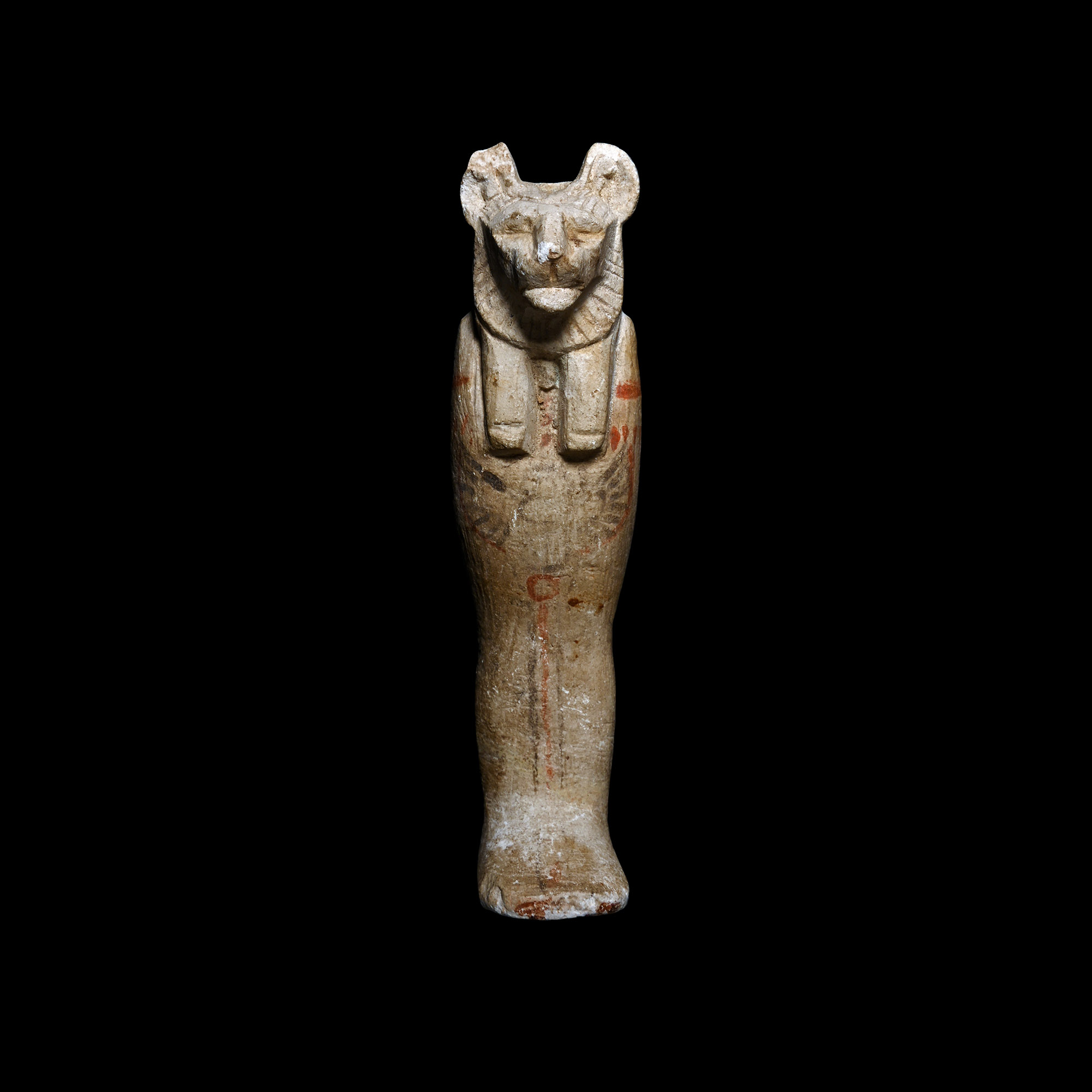 Egyptian Painted Limestone Mummiform Sekhmet Statuette