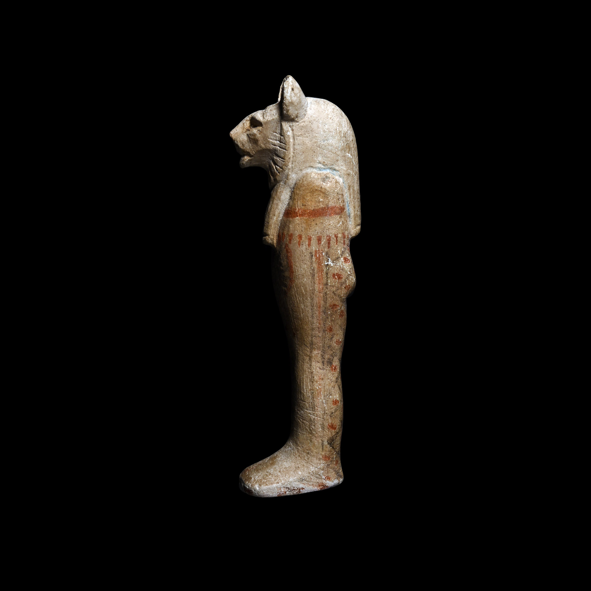 Egyptian Painted Limestone Mummiform Sekhmet Statuette