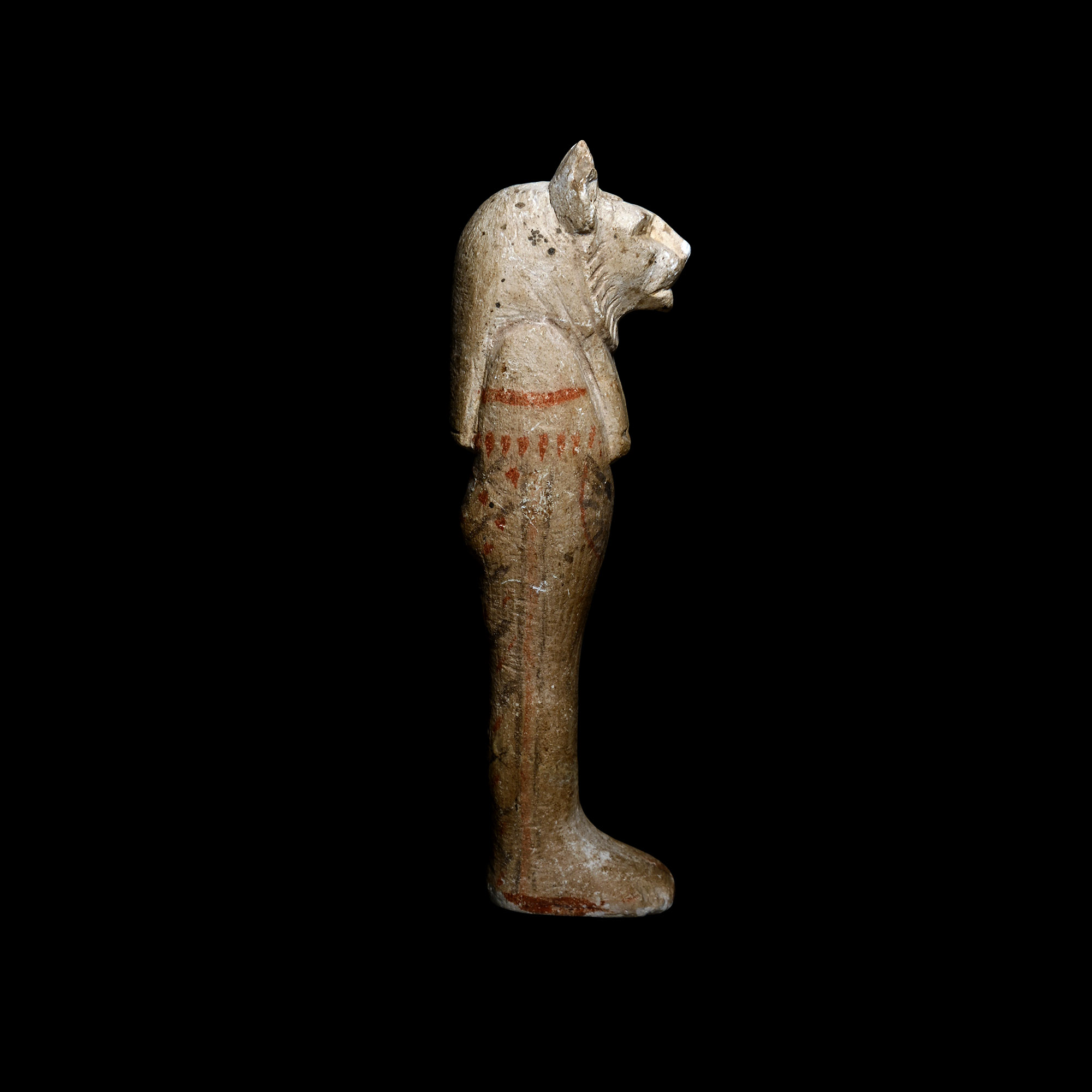 Egyptian Painted Limestone Mummiform Sekhmet Statuette