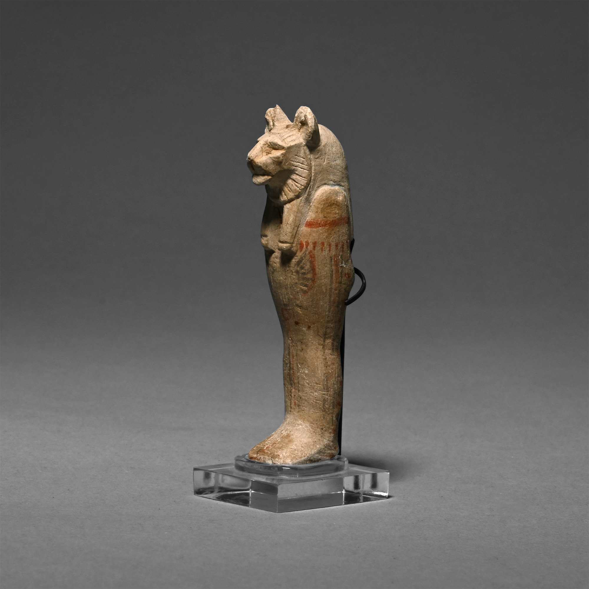 Egyptian Painted Limestone Mummiform Sekhmet Statuette