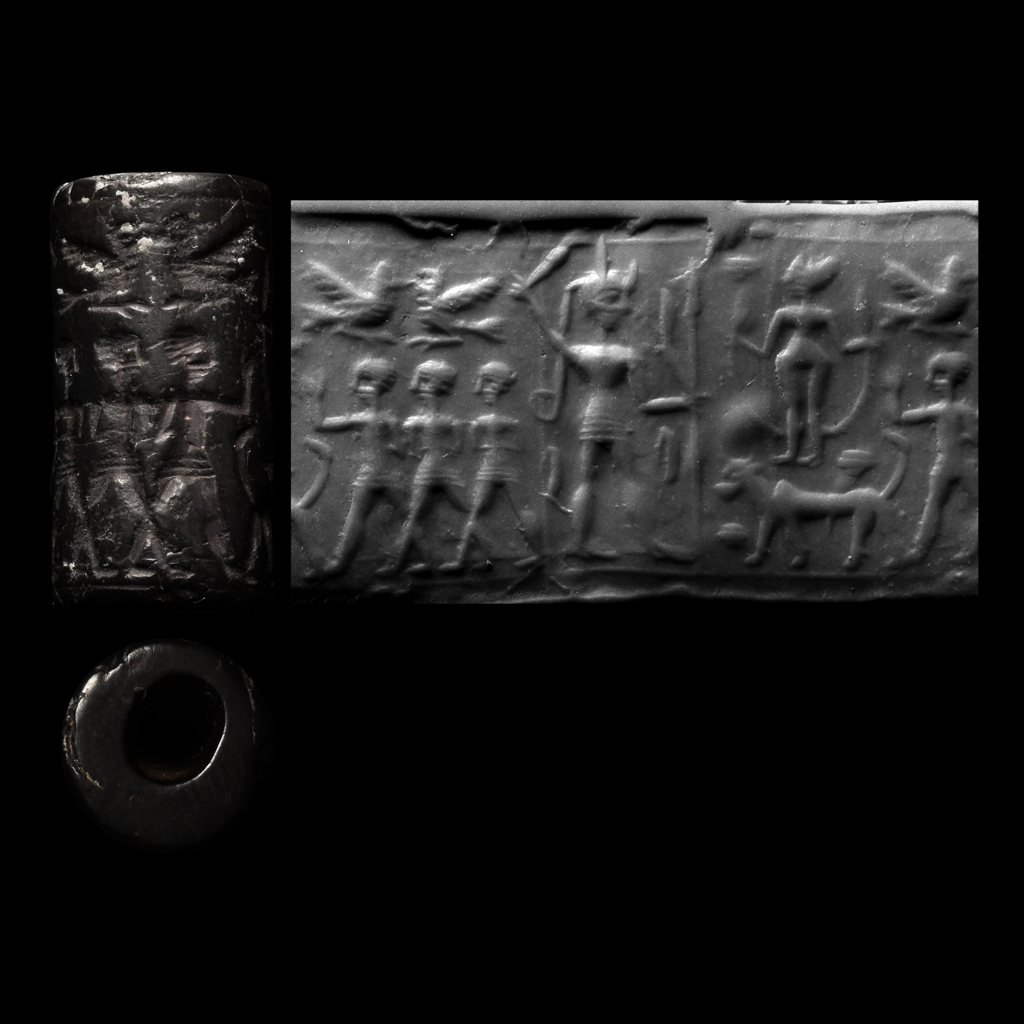 Syrian Stone Cylinder Seal with Storm God and Fertility Goddess