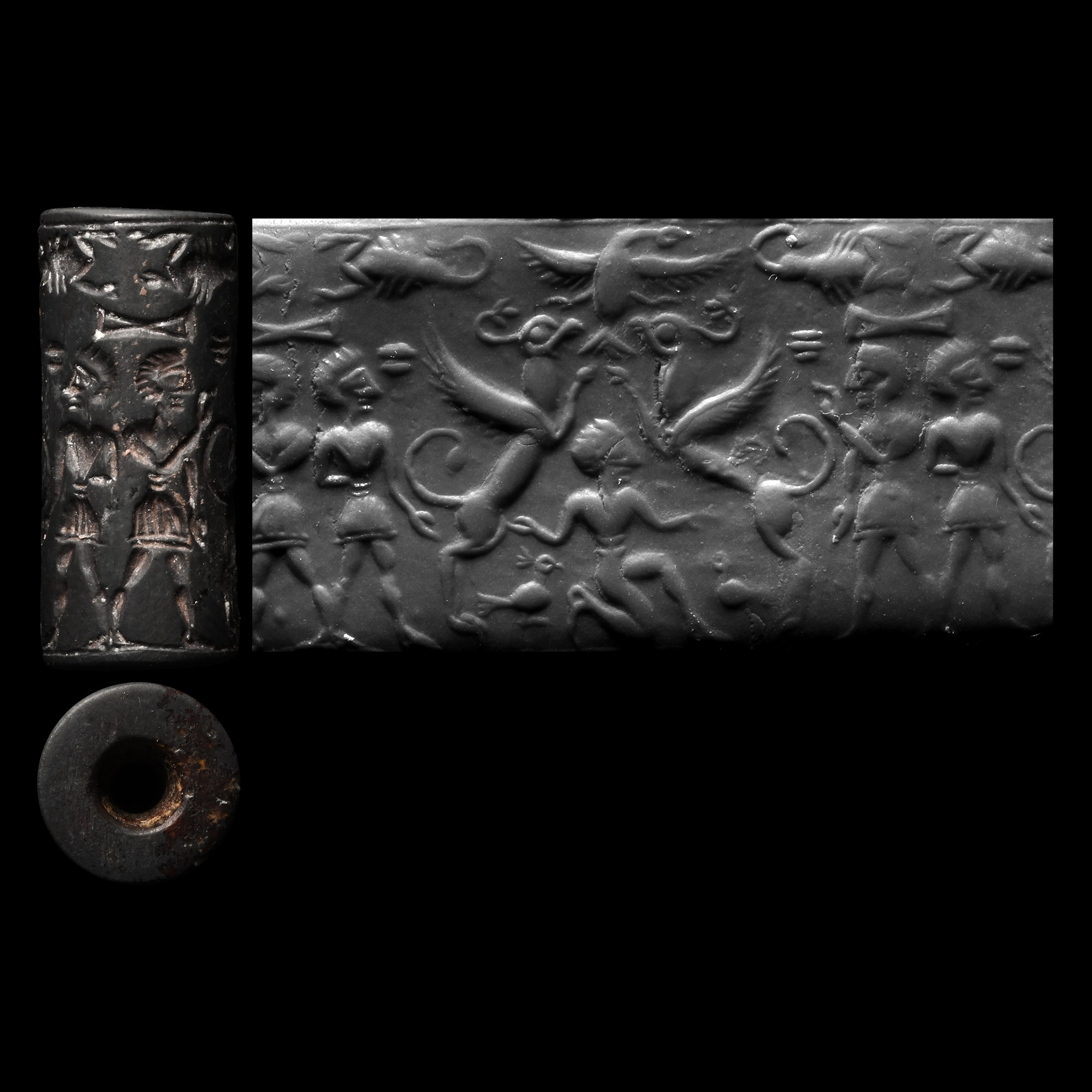 Mitanni Haematite Cylinder Seal with Figures and Animals