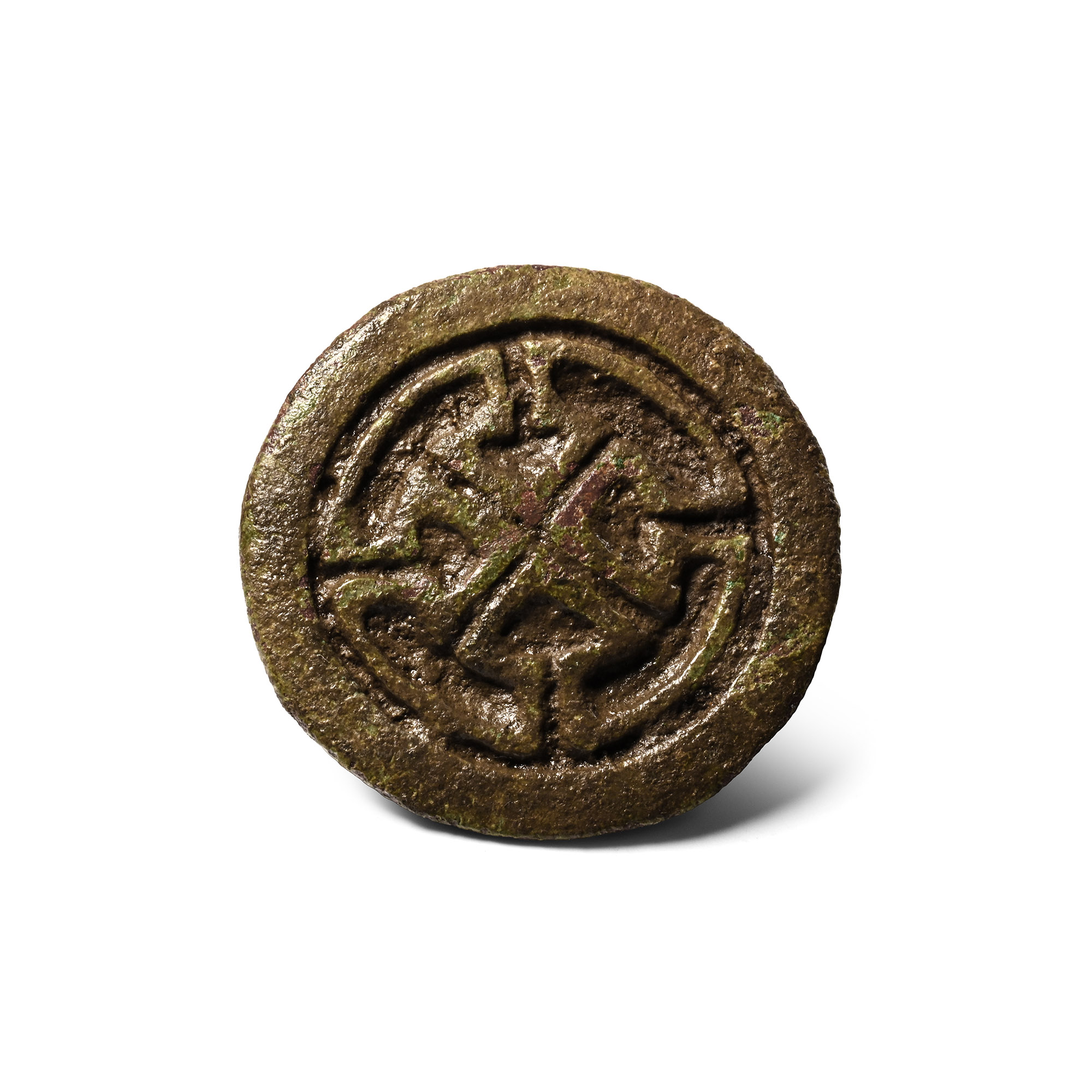 Anglo-Saxon Bronze Disc Brooch with Cruciform Axe Design