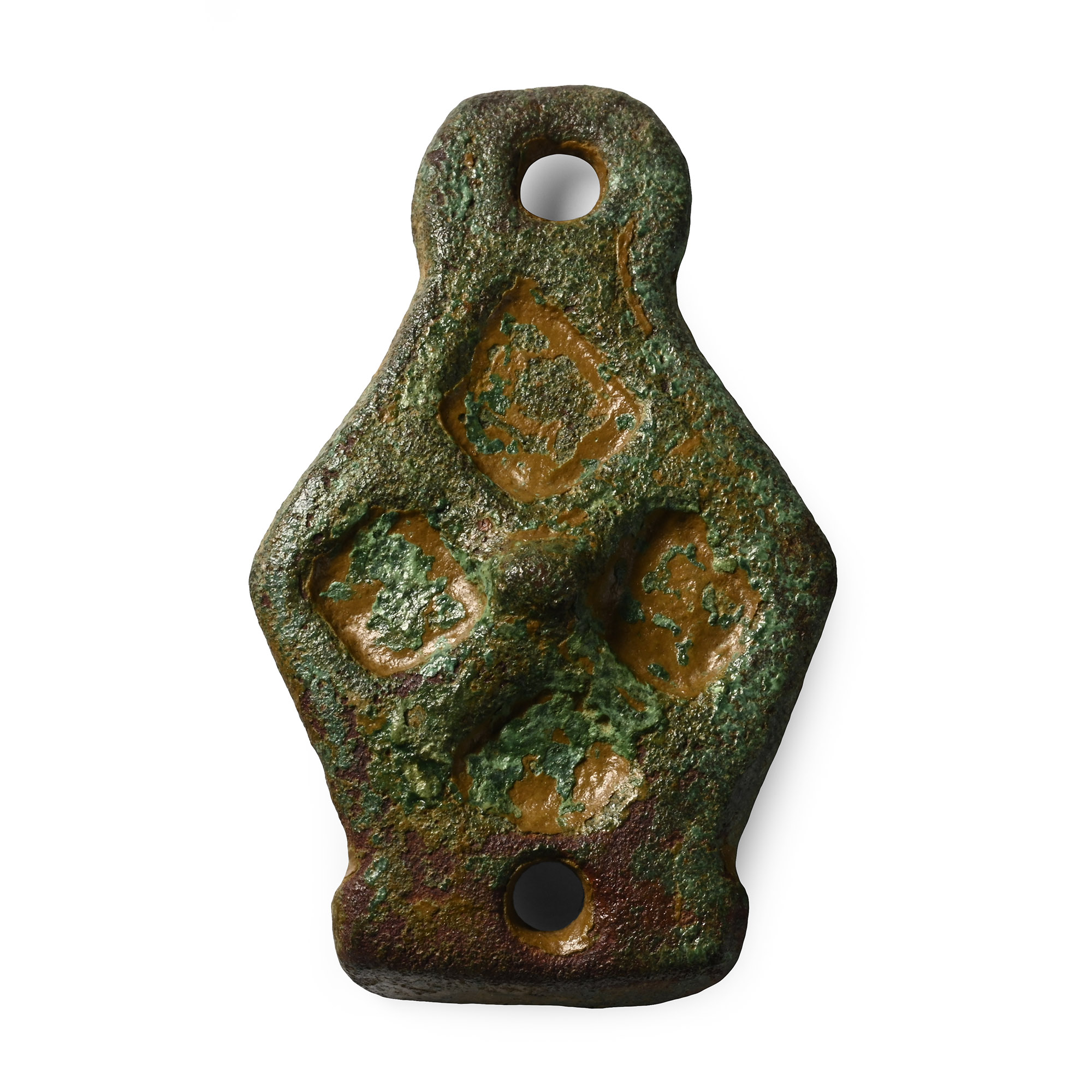 Anglo-Scandinavian Viking Bronze Stirrup Apex Mount with Diagonal Cross