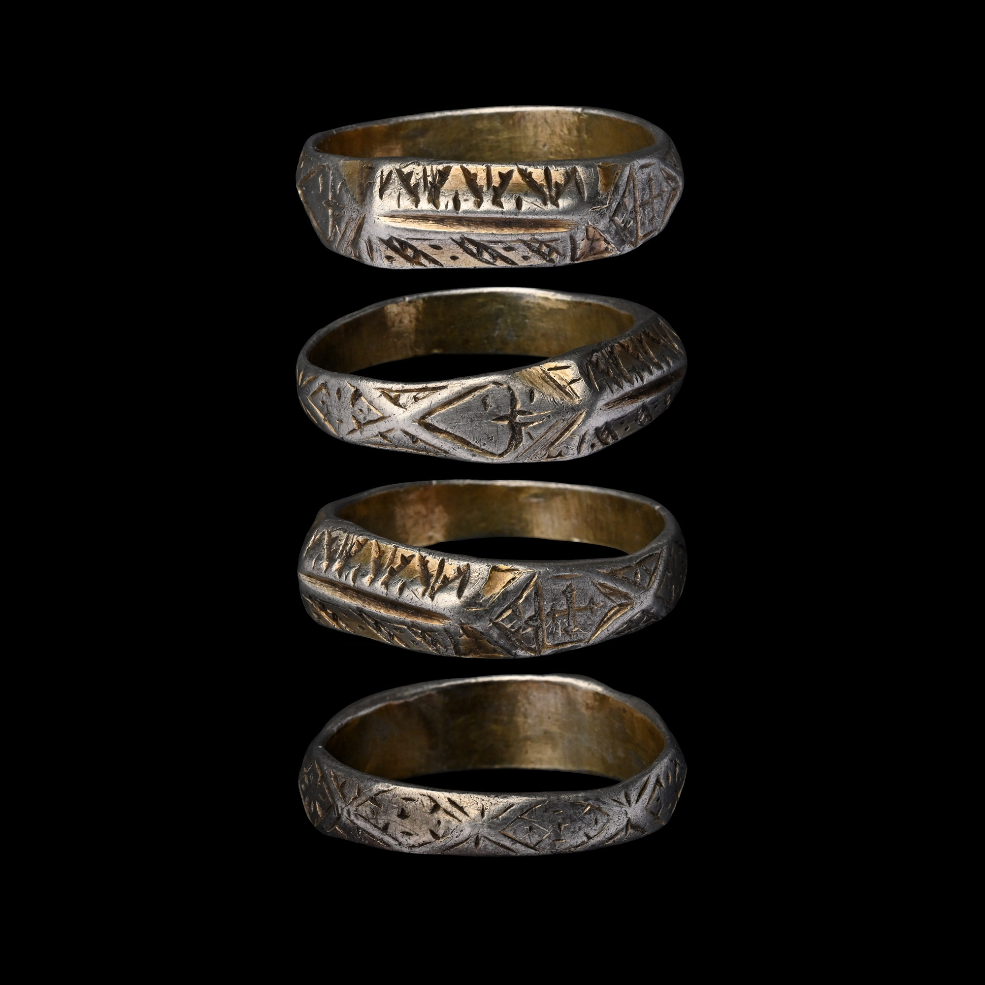 Medieval Silver Iconographic Type Ring with Heart and Cross