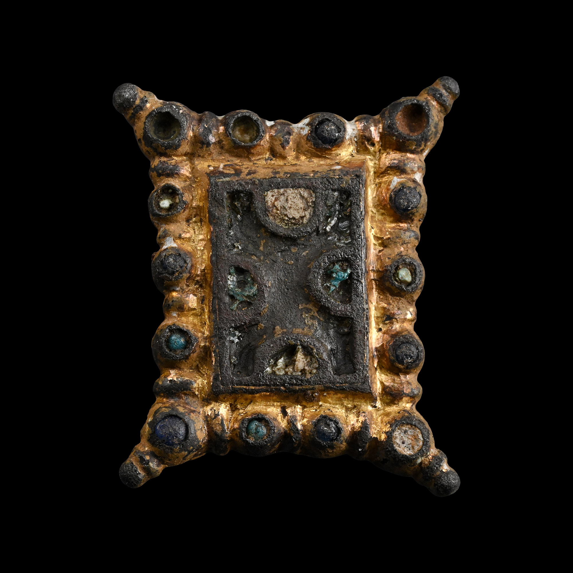 Anglo-Scandinavian Gilt Bronze Rectangular Jewelled Brooch