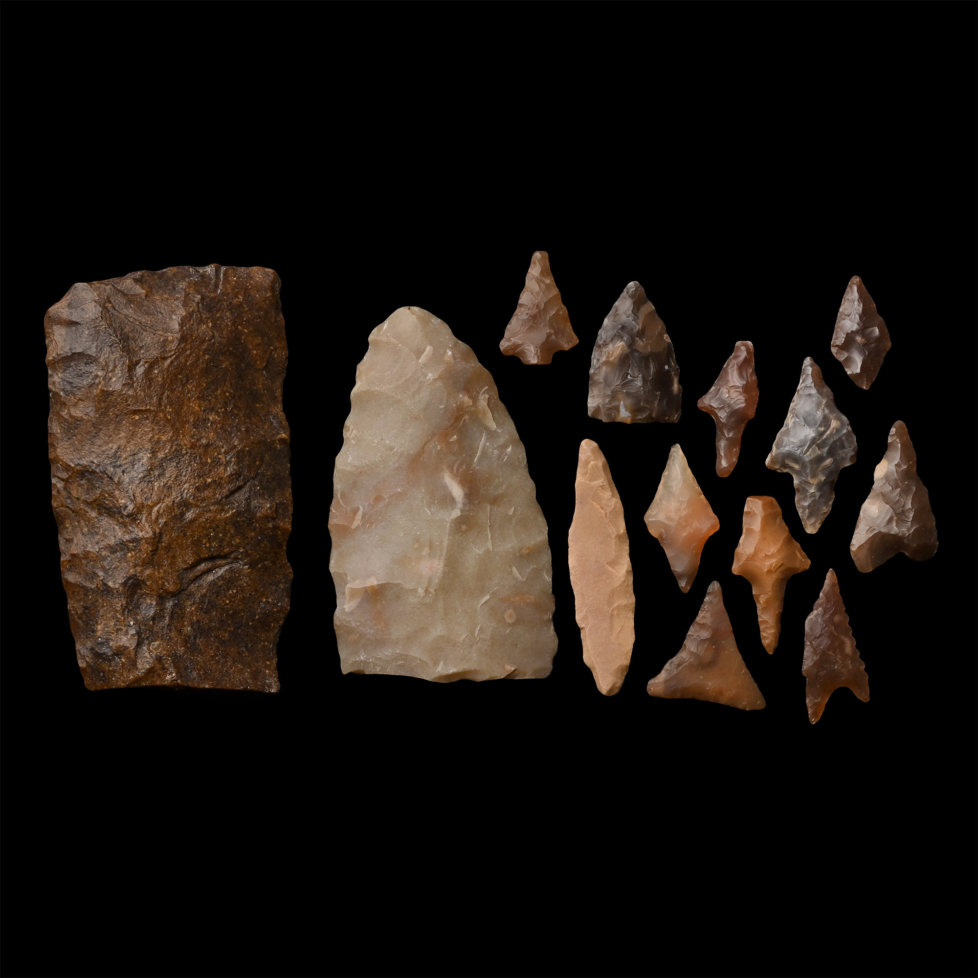 Stone Age Knapped Arrowhead and Implement Collection