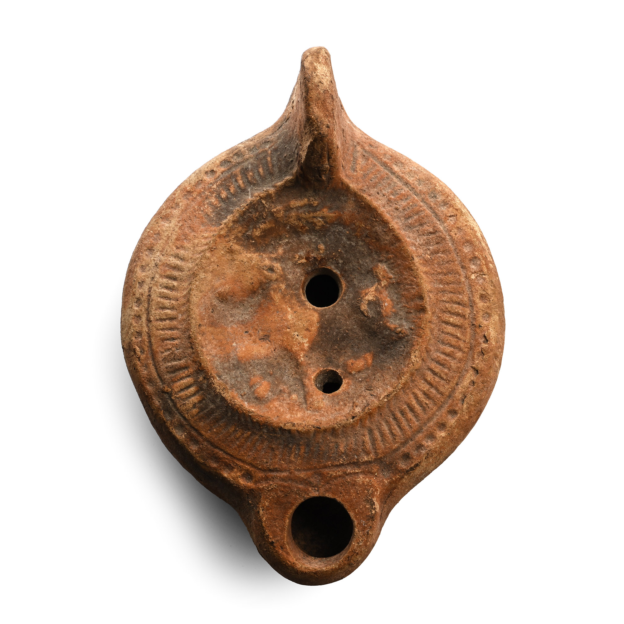 Roman Terracotta Oil Lamp with Bull