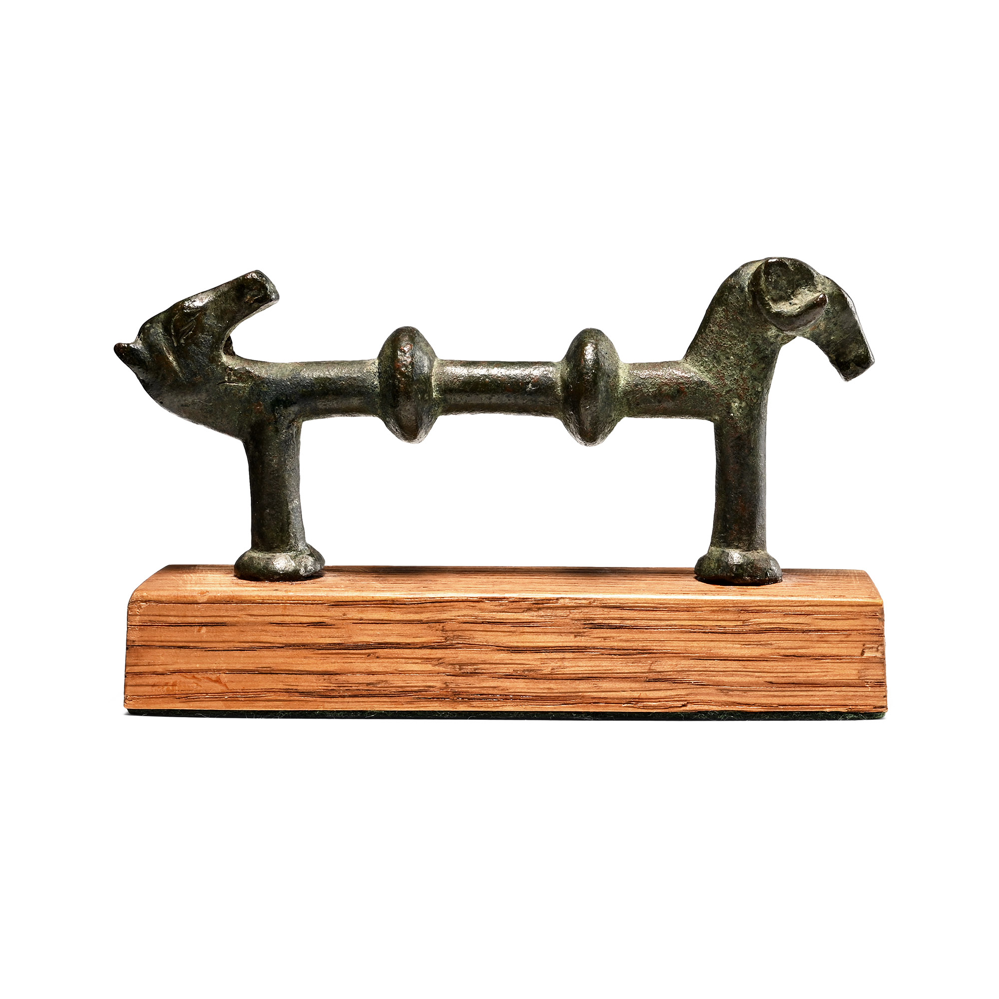 Luristan Bronze Situla Handle with Ram and Horse Head