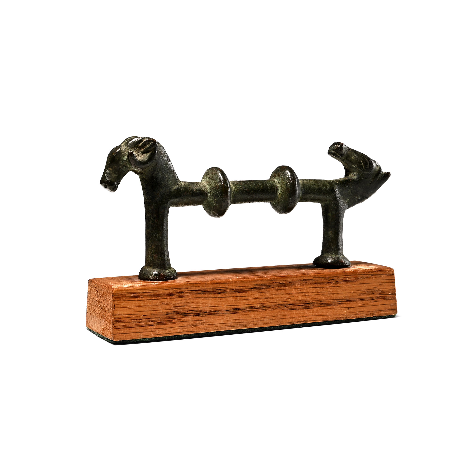 Luristan Bronze Situla Handle with Ram and Horse Head