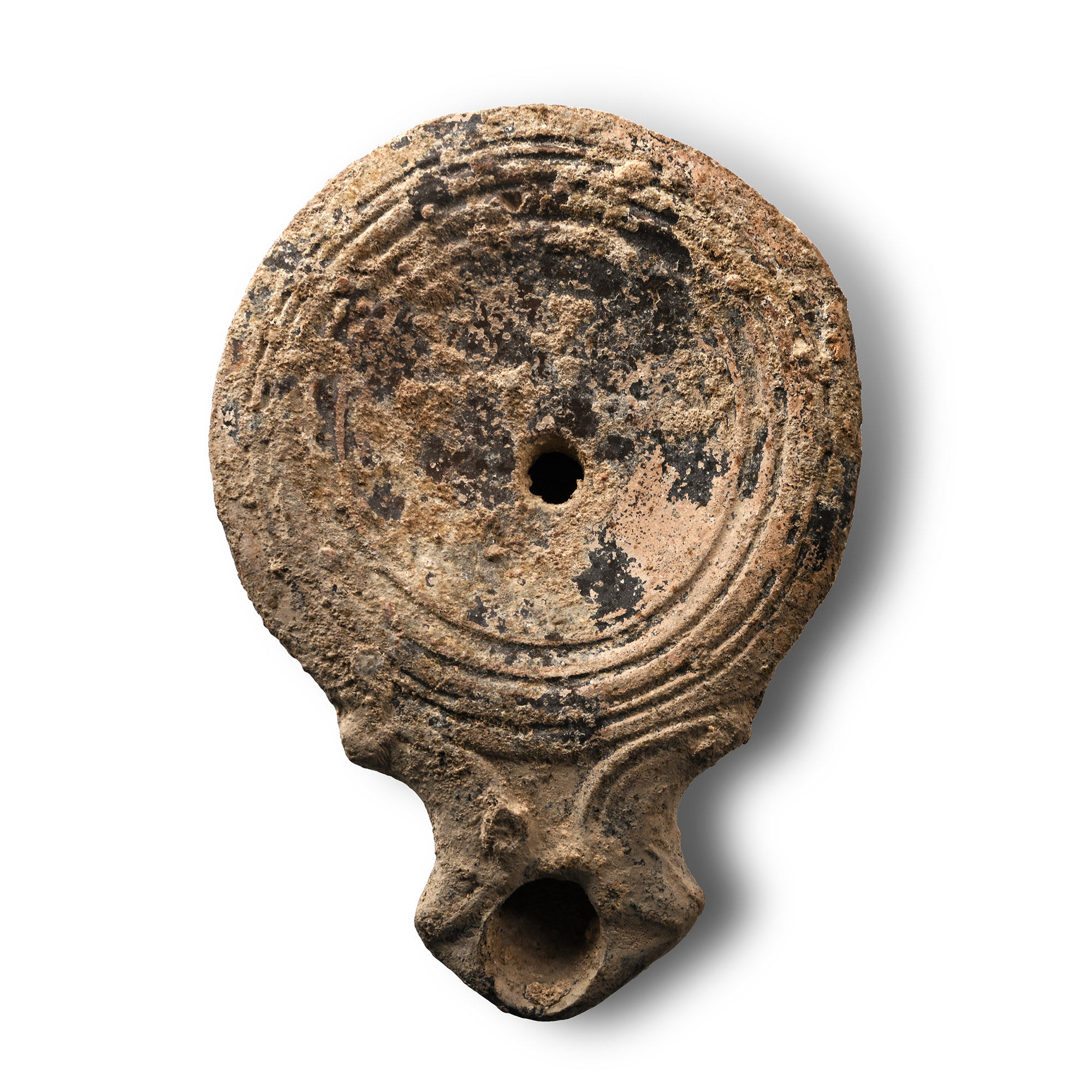 Roman Volute Black-Slip Ware Oil Lamp