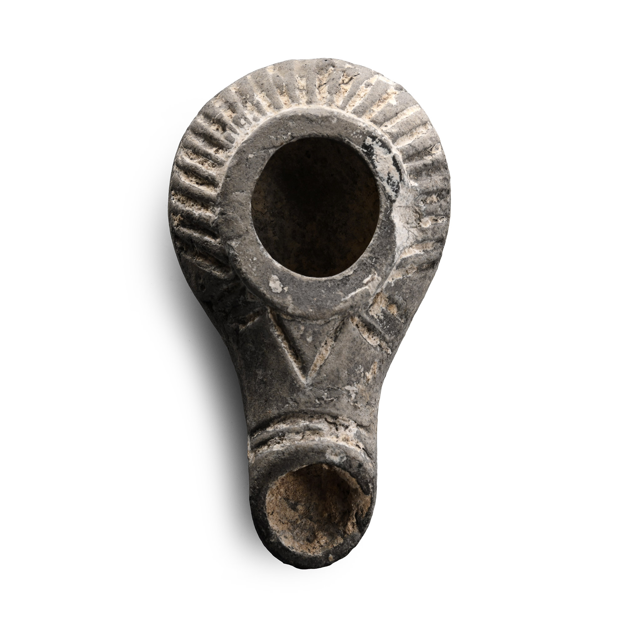 Greek Delphiniform Greyware Oil Lamp